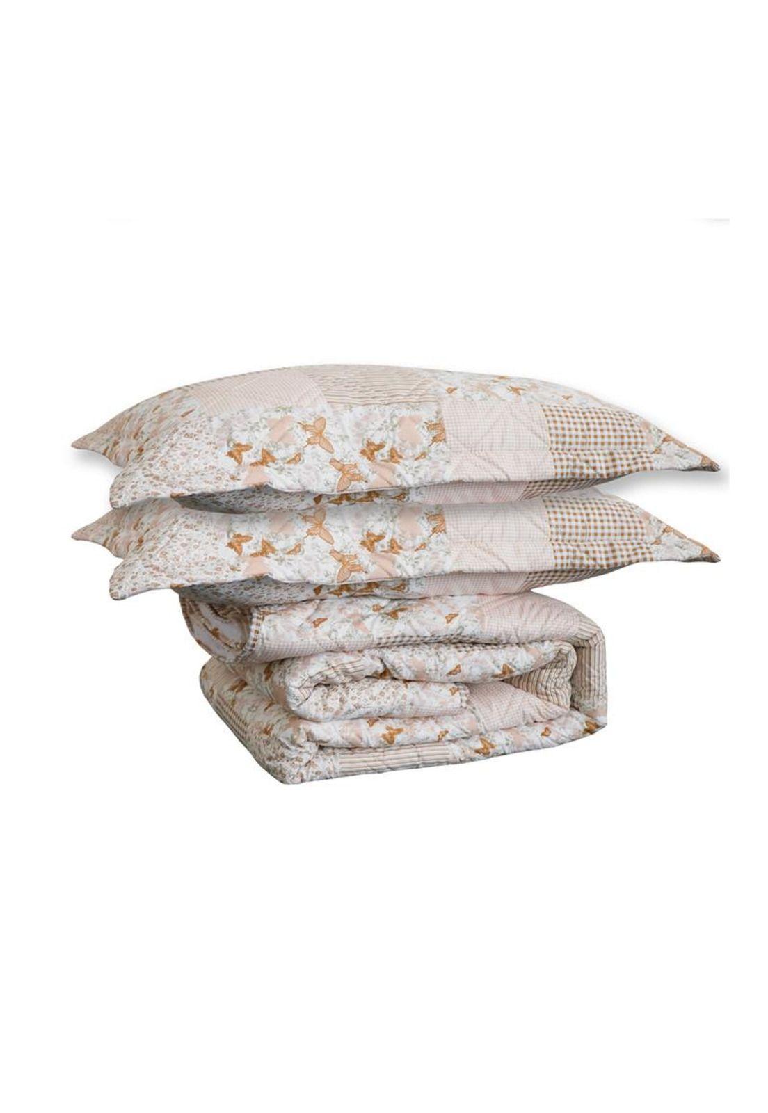 QUILT ANDES SHERPA ESTAMPADO PATCHWORK BEIGE 1.5 P-1