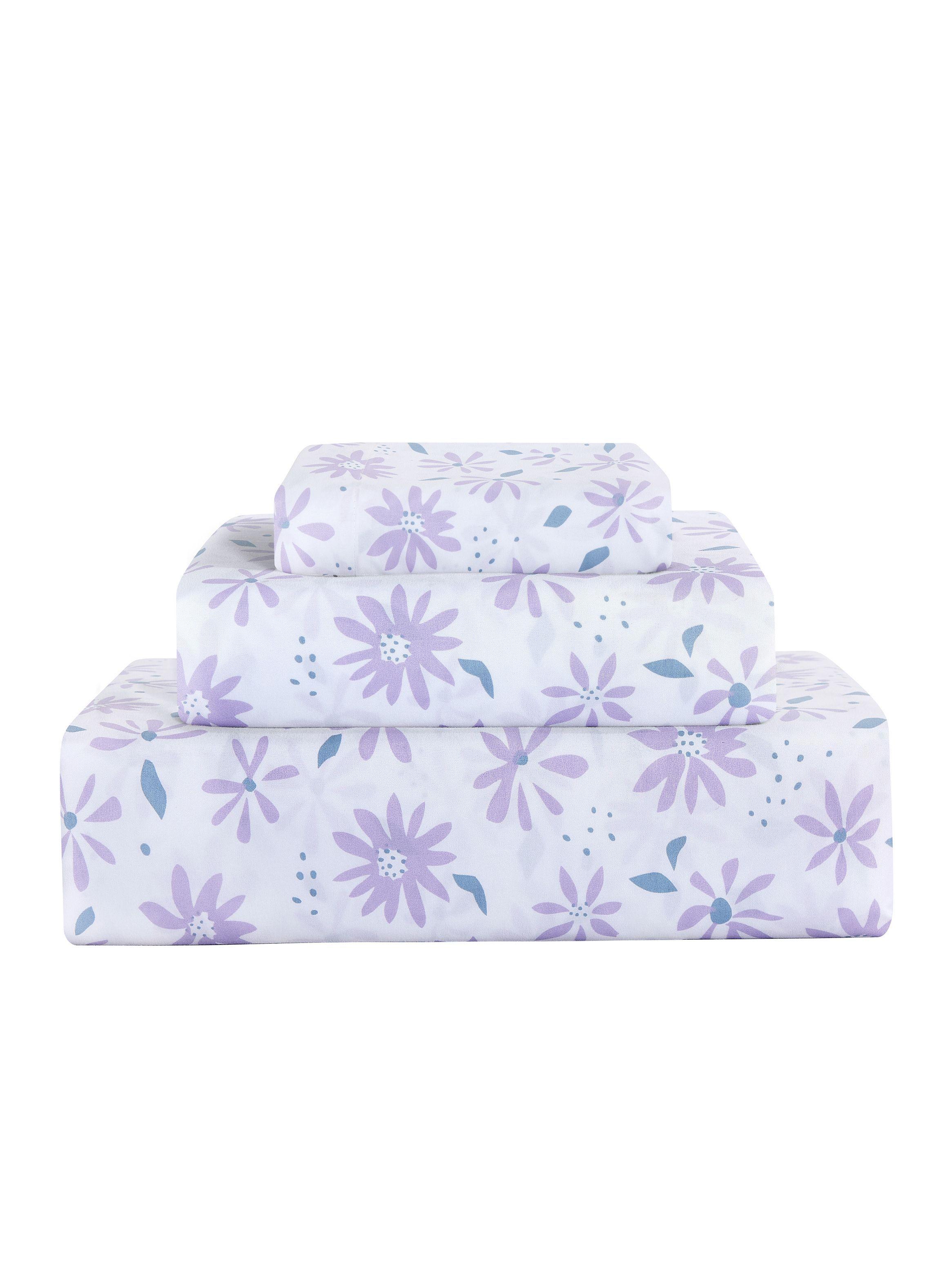 SABANA ANDES MICROFIBRA ESTAMPADA HOJA LILA 2 PLAZA-2