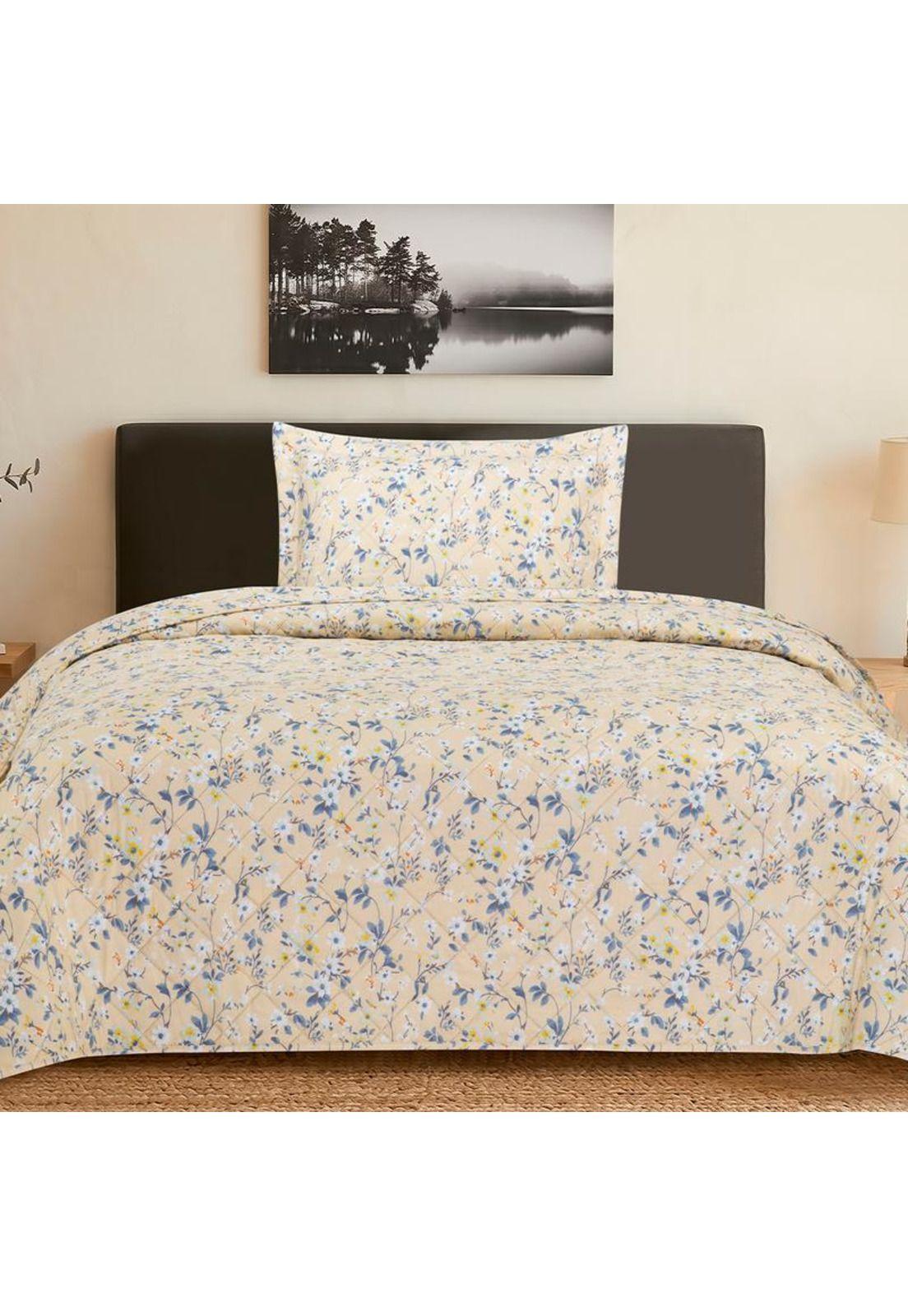QUILT ANDES ESTAMPADO FLOR BEIGE 1.5 PL-0