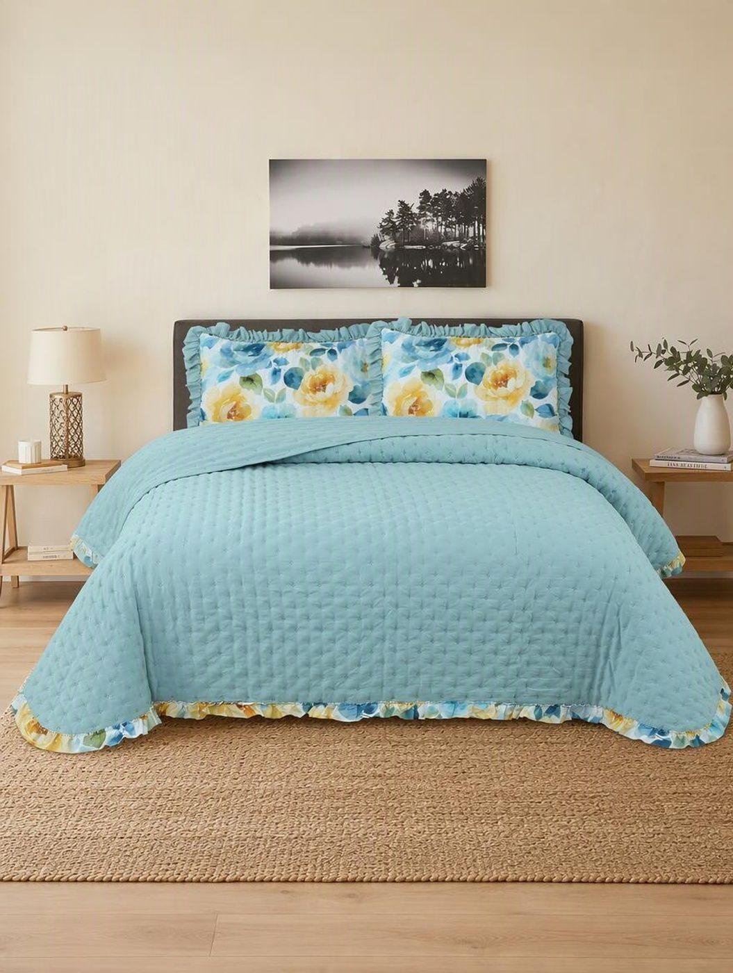 QUILT ANDES RUFFLES AQUA KING-3