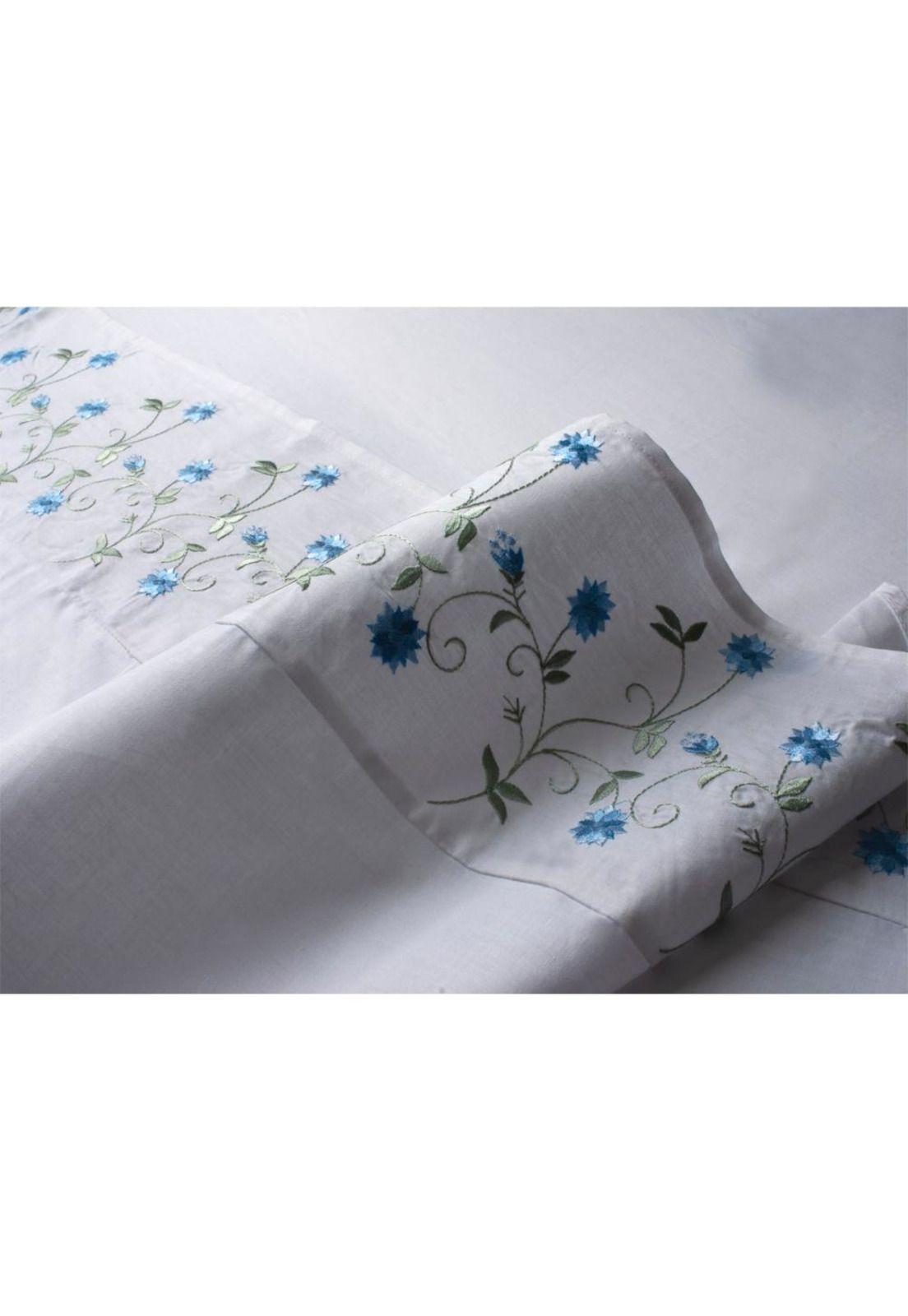 Sábana Andes 144 hilos bordado celeste  1.5 PL-2