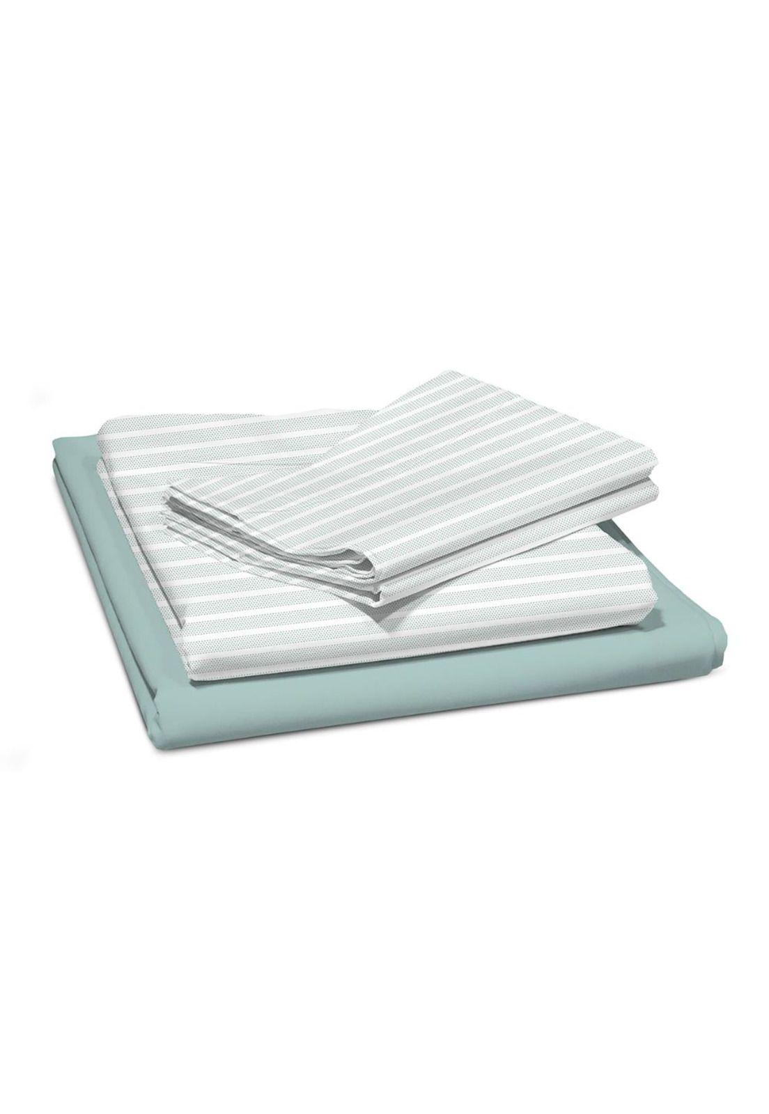 Sabanas Andes 180 Hilos Estampada Franjas Turquesa-2