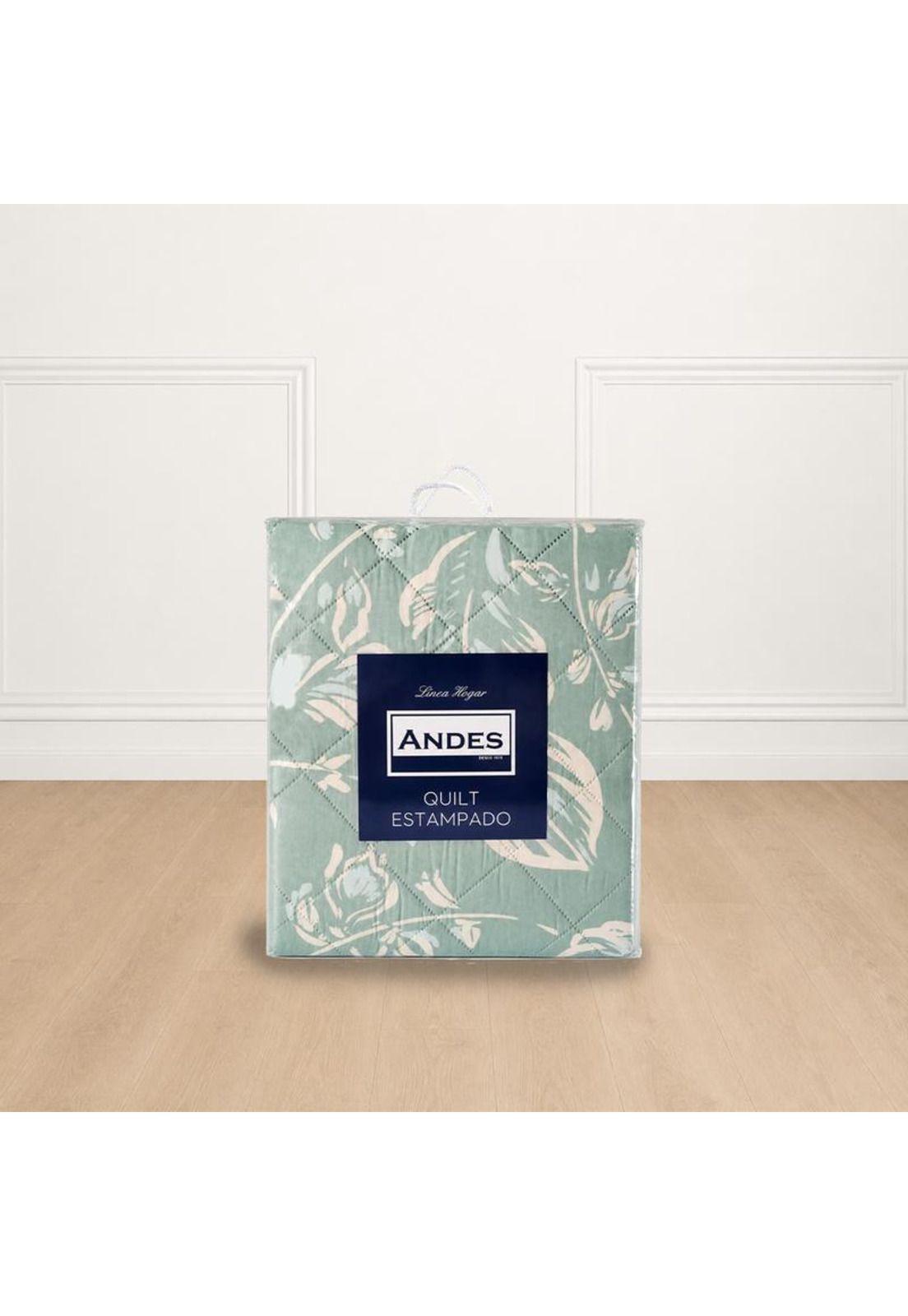 QUILT ANDES ESTAMPADO HOJAS AQUA 2 PL-1