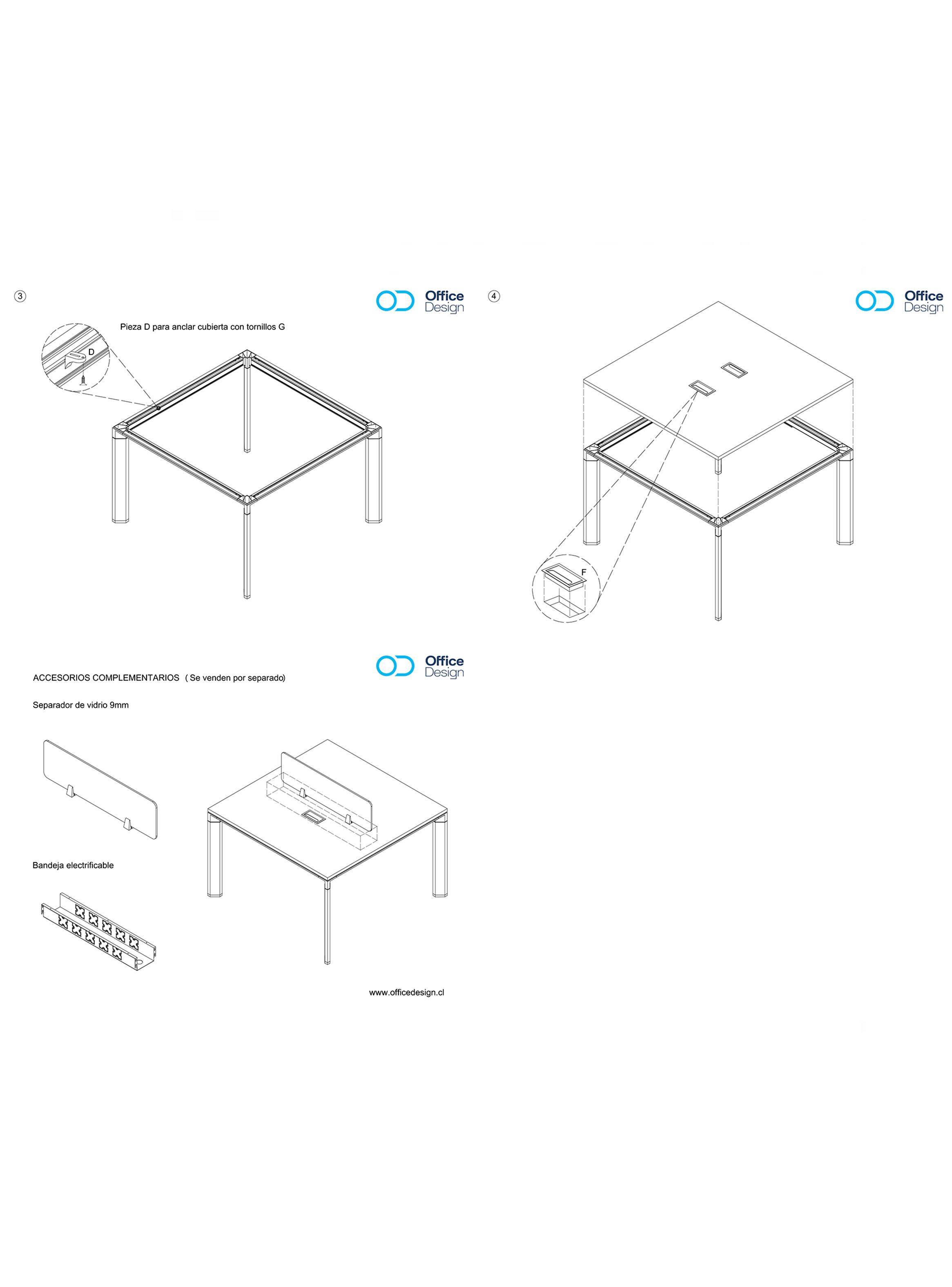 Bench Escritorio / Mesa de reunión 2 puestos 120x120x75cm - Modelo Premium-3