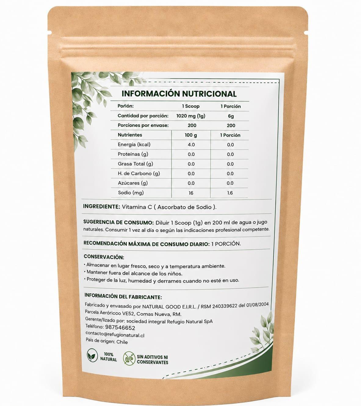 Vitamina c no acida 200 grs-2