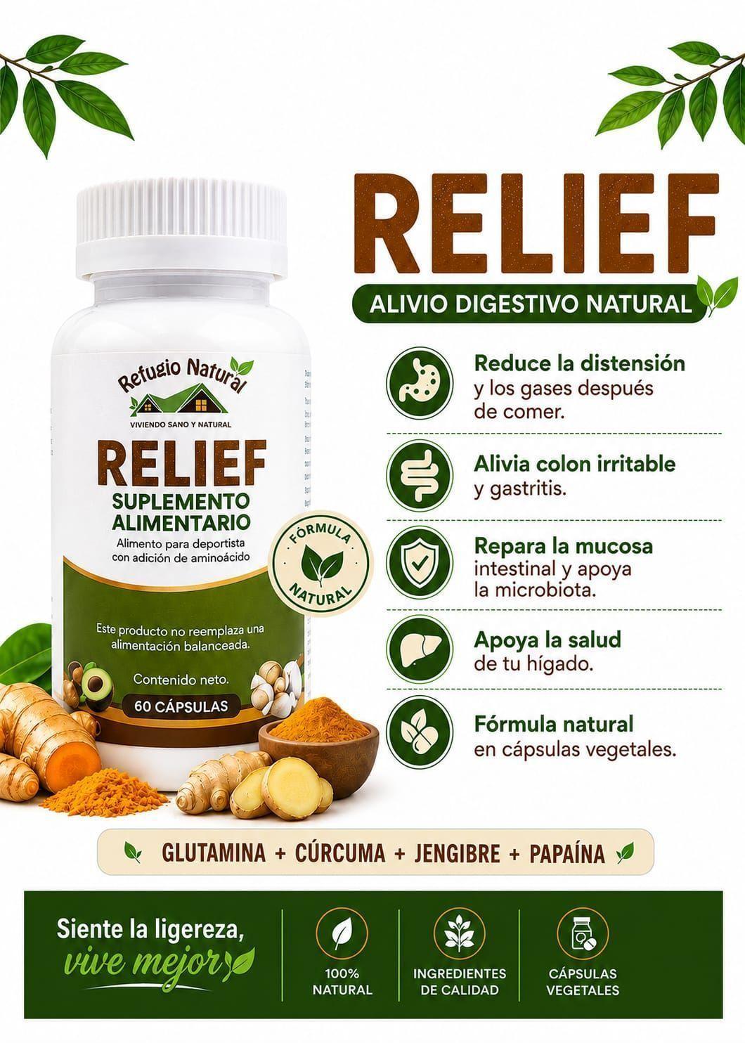 Relief 60 capsulas Alivio natural para la inflamaci n intestinal acidez y malestares g stricos-1