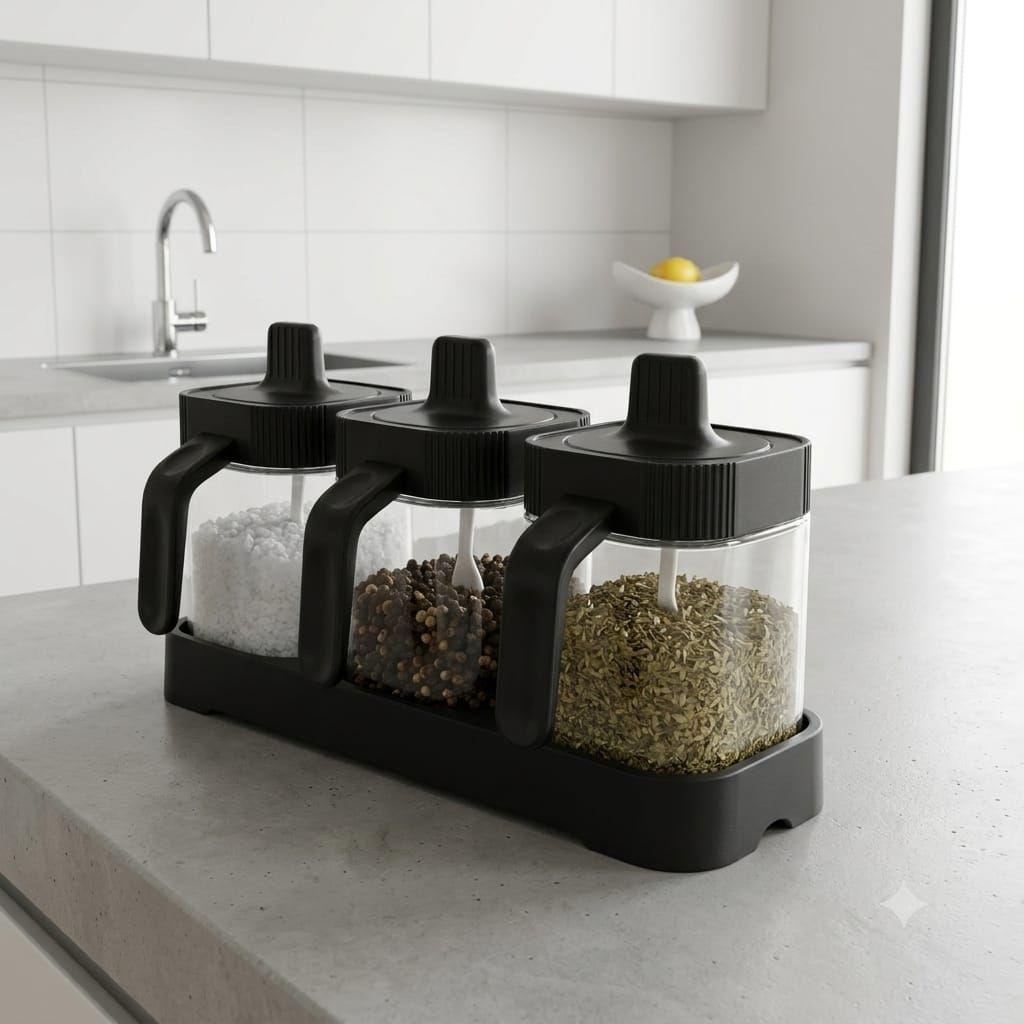 Set Organizador De Condimentos 3 Frascos 400ml Con Cucharillas-2