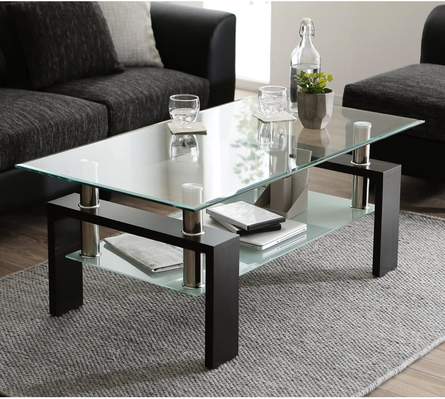 MESA LATERAL O DE CENTRO TOPE DE VIDRIO RECTANGULAR 100CM -2