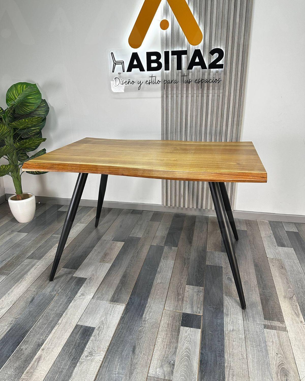 MESA DE MADERA RUSTICA 120 BASE METALICA-2