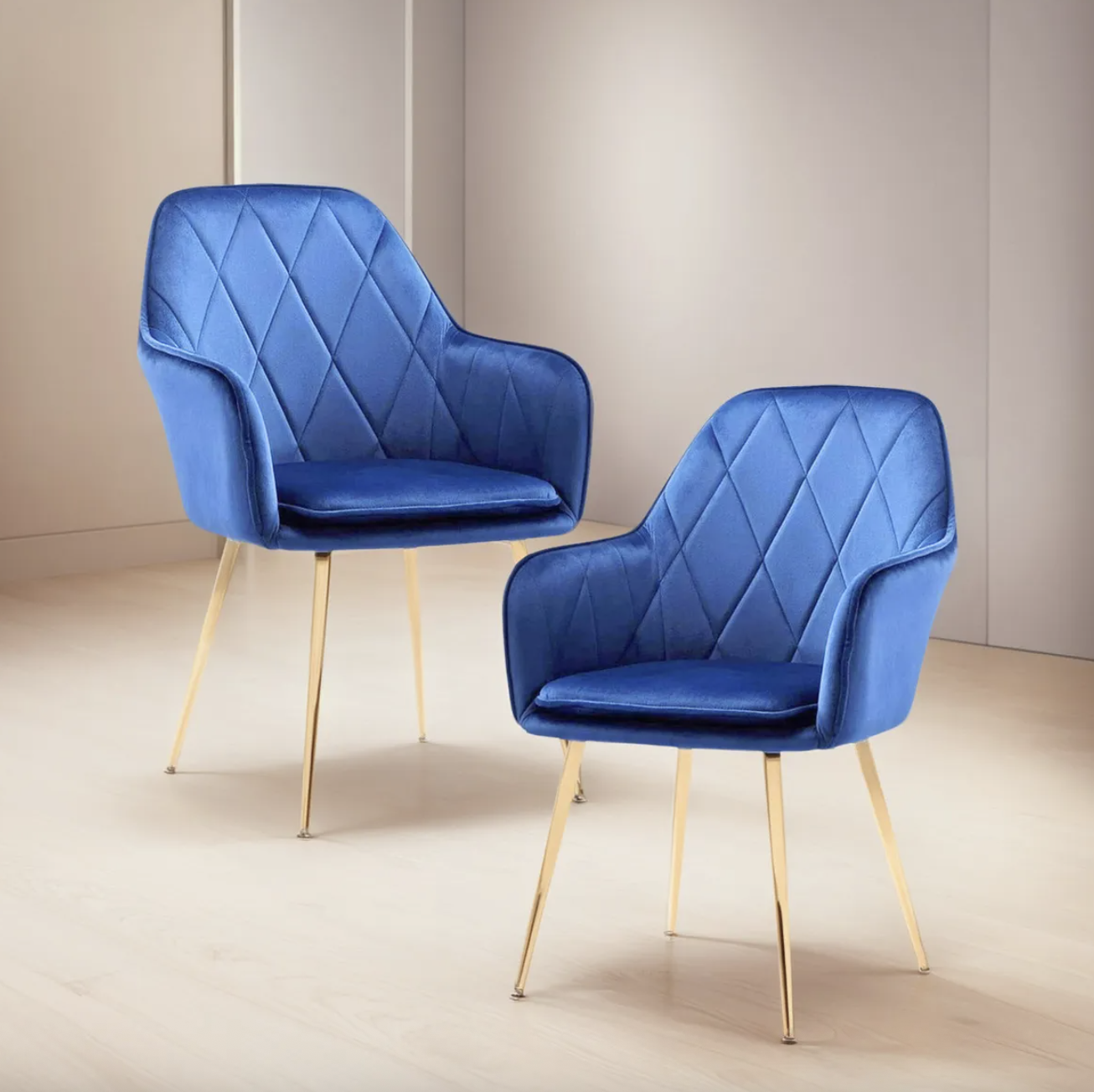 POLTRONAS DIAMANTE LUX TERCIOPELO PATAS DORADAS - 2 UNIDADES-1