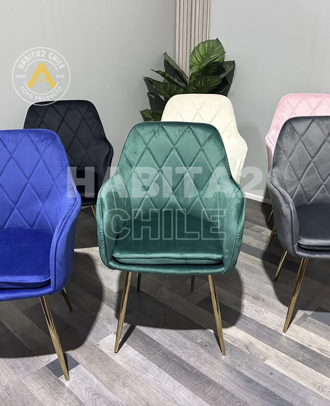 POLTRONAS DIAMANTE LUX TERCIOPELO PATAS DORADAS - 2 UNIDADES-2
