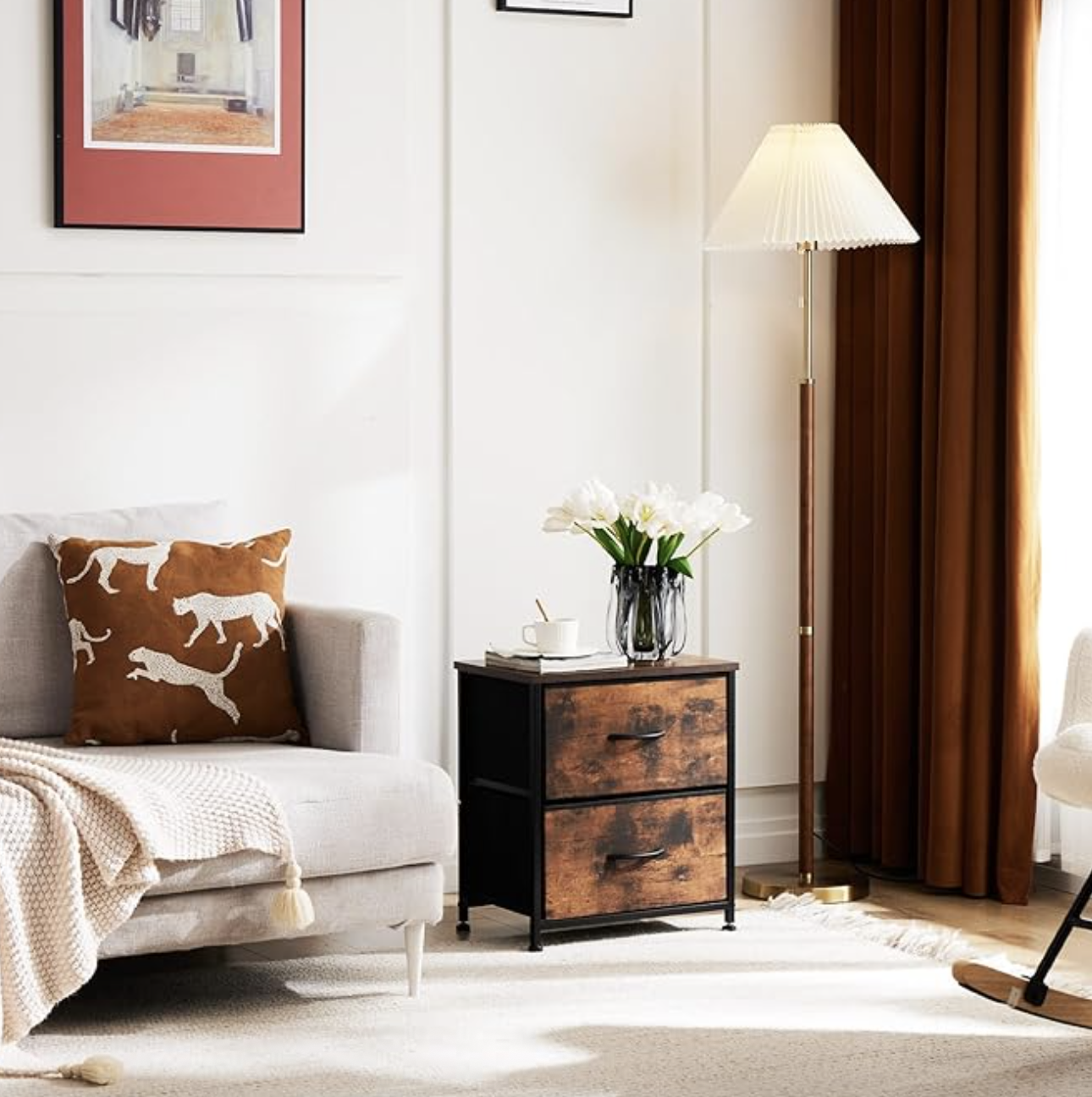 VELADOR VINTAGE DISEÑO RUSTICO METALICO CUBIERTA MDF - 2 CAJONES-3