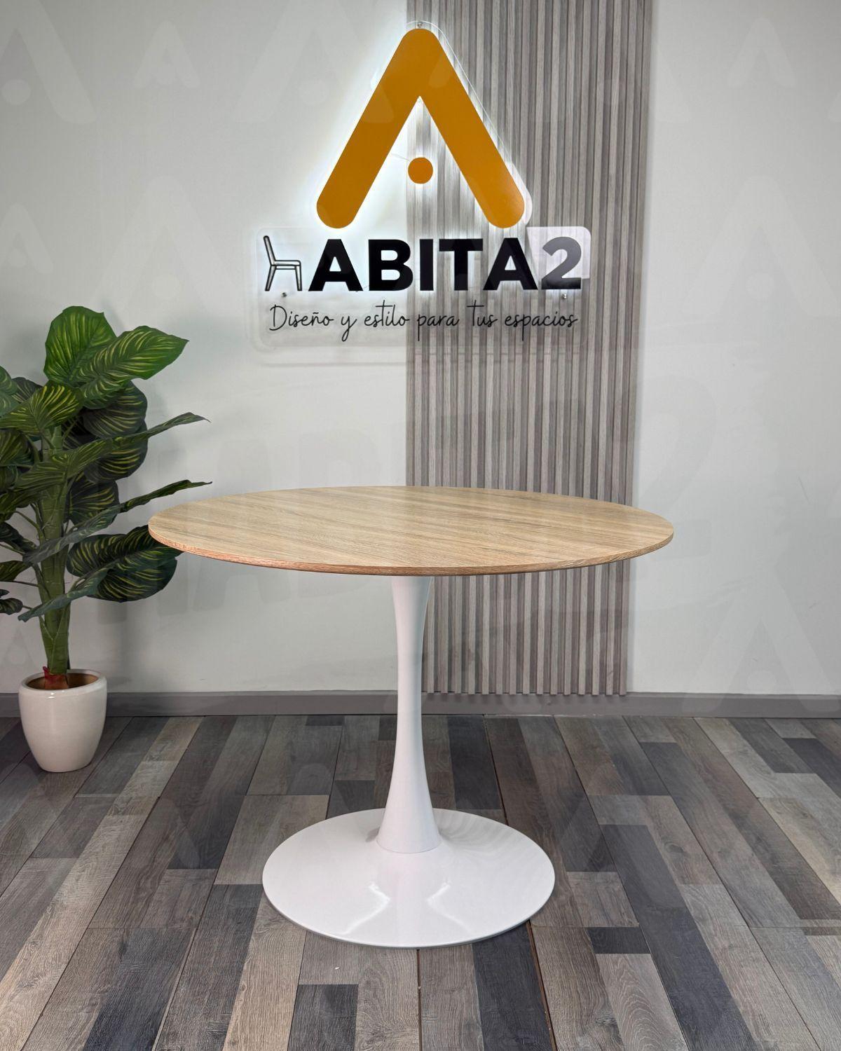 MESA TULIP 120 CM CON CUBIERTA MADERA REDONDA-2