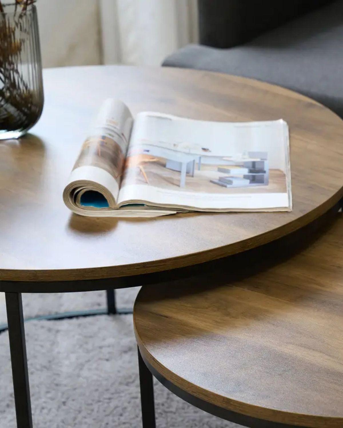 SET DE MESAS DE CENTRO TIPO NIDO - MADERA OSCURA-3