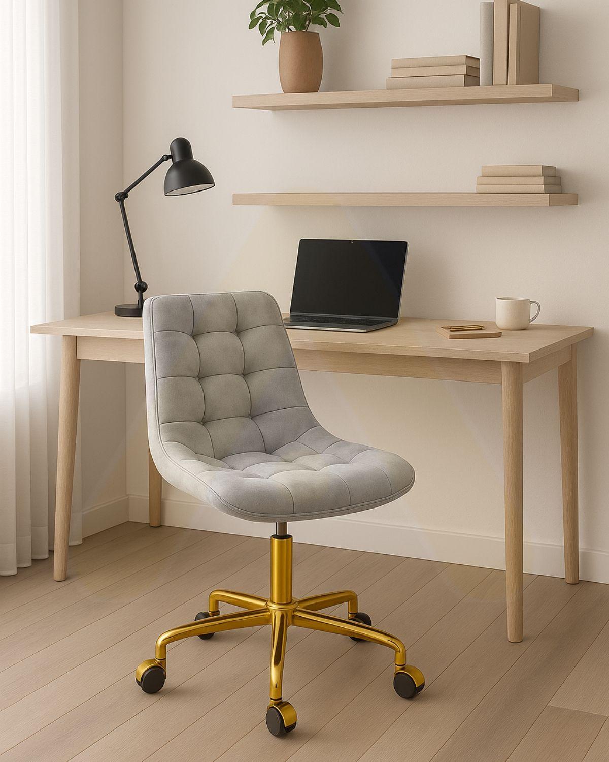 SILLA DE ESCRITORIO CON BASE DORADA ERGONÓMICA TAPIZADA EN FELPA ROMA -1