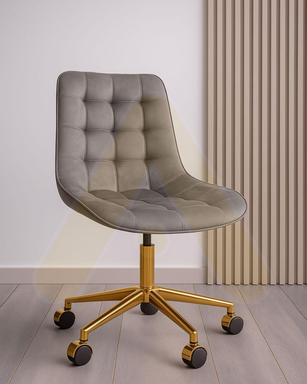 SILLA DE ESCRITORIO CON BASE DORADA ERGONÓMICA TAPIZADA EN FELPA ROMA -2
