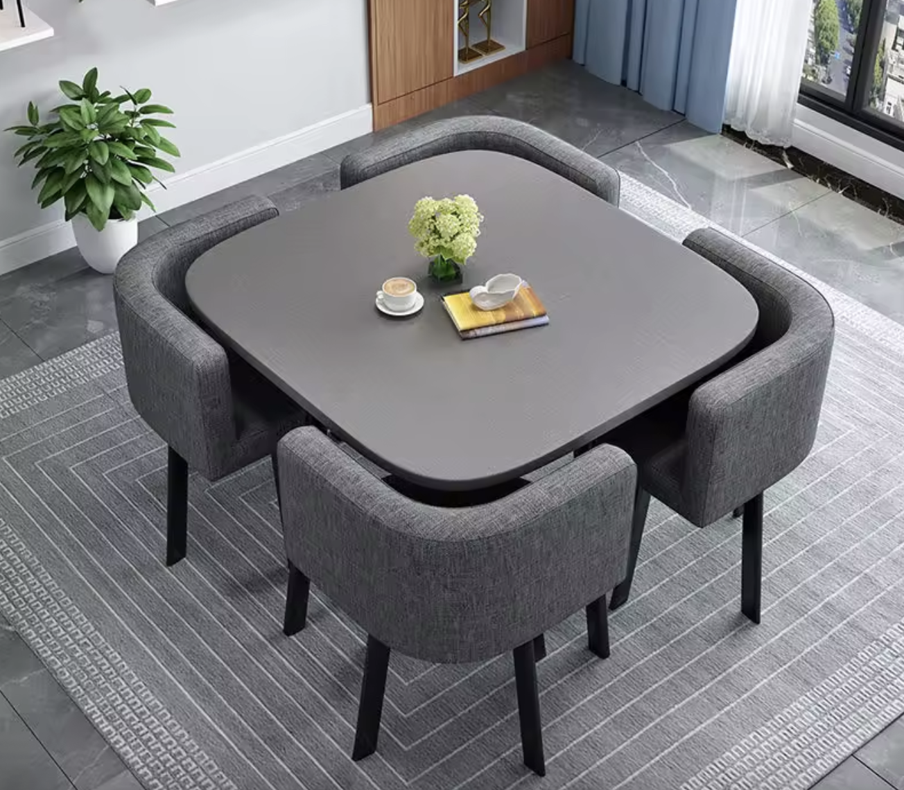 COMEDOR 4 PUESTOS MODERNO MAJO - GRIS/NEGRO-2