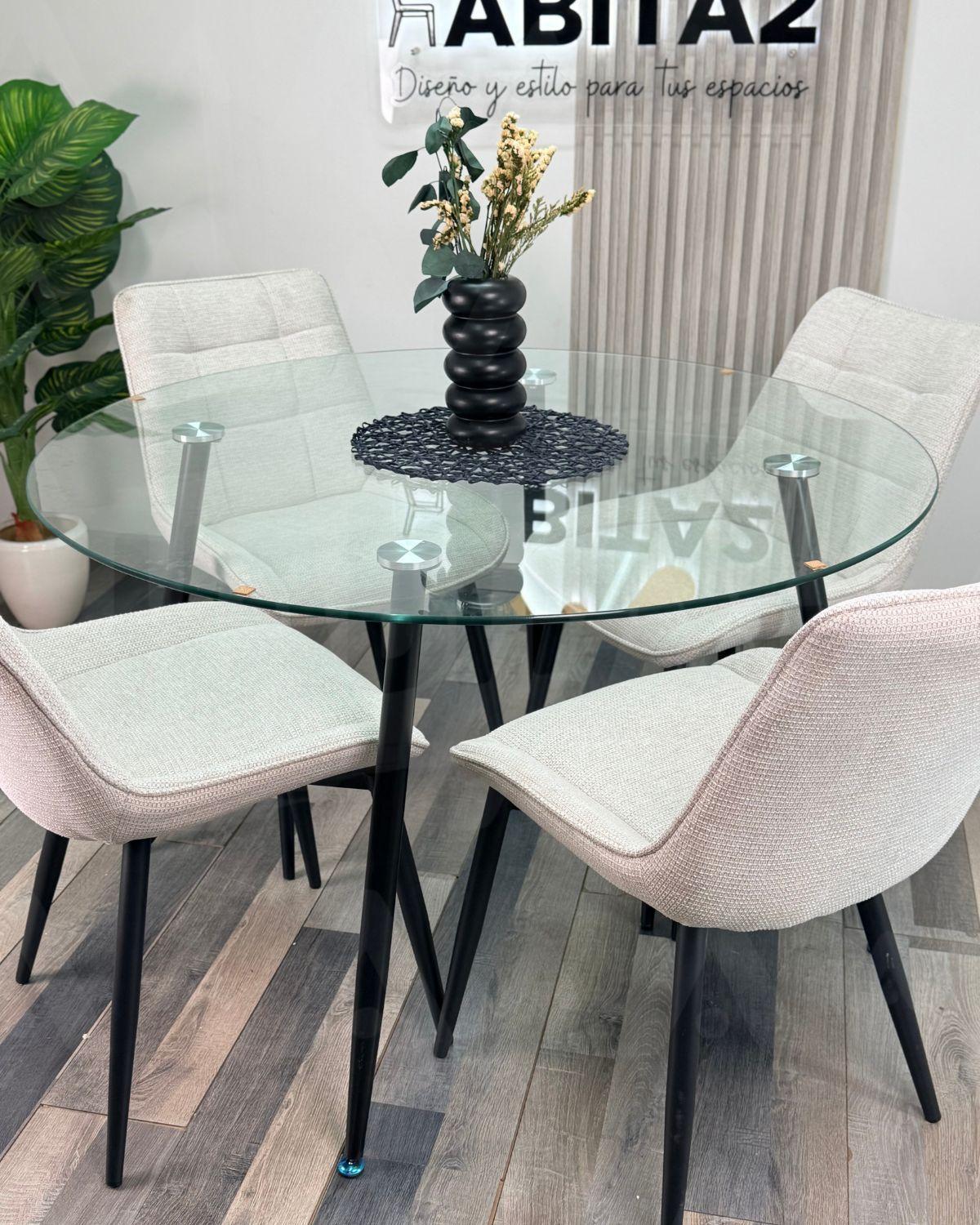 JUEGO DE COMEDOR MERICHAIR BLACK 4 PUESTOS REDONDO 100 CM-3