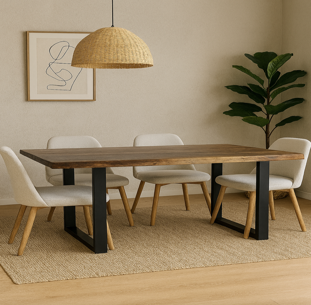 MESA COMEDOR 6 PUESTOS SIMIL MADERA INDUSTRIAL 160X90 CM-2