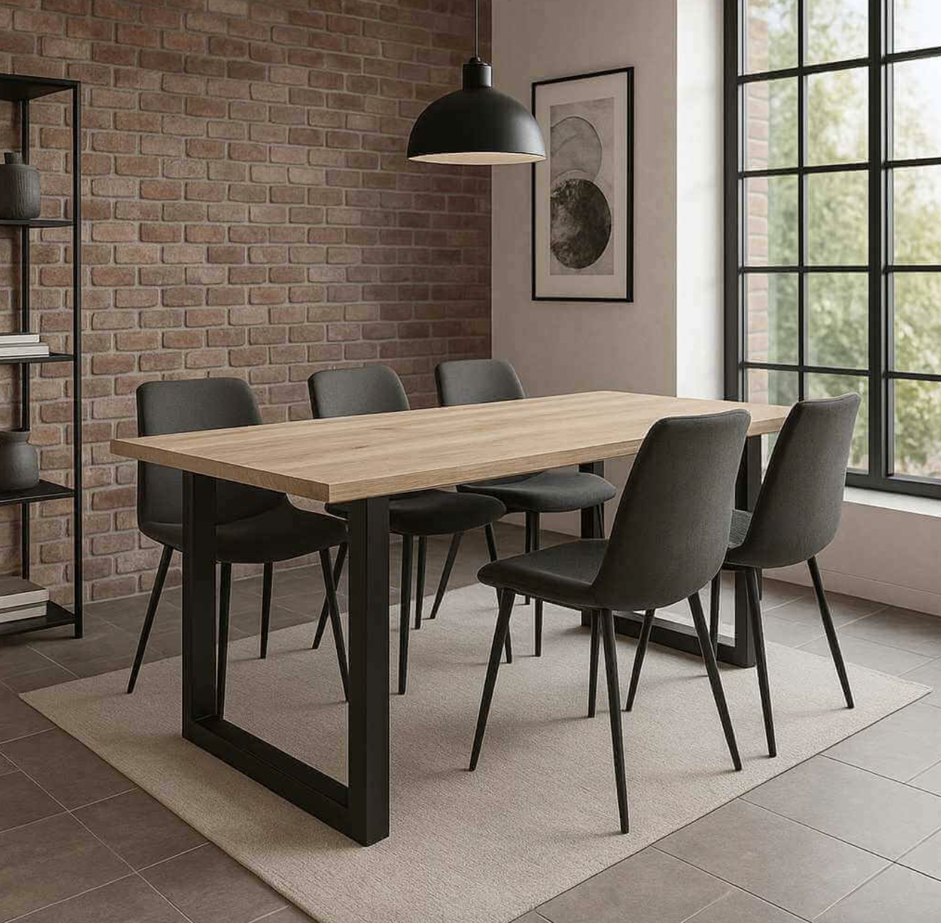 MESA COMEDOR 6 PUESTOS SIMIL MADERA INDUSTRIAL 160X90 CM-4