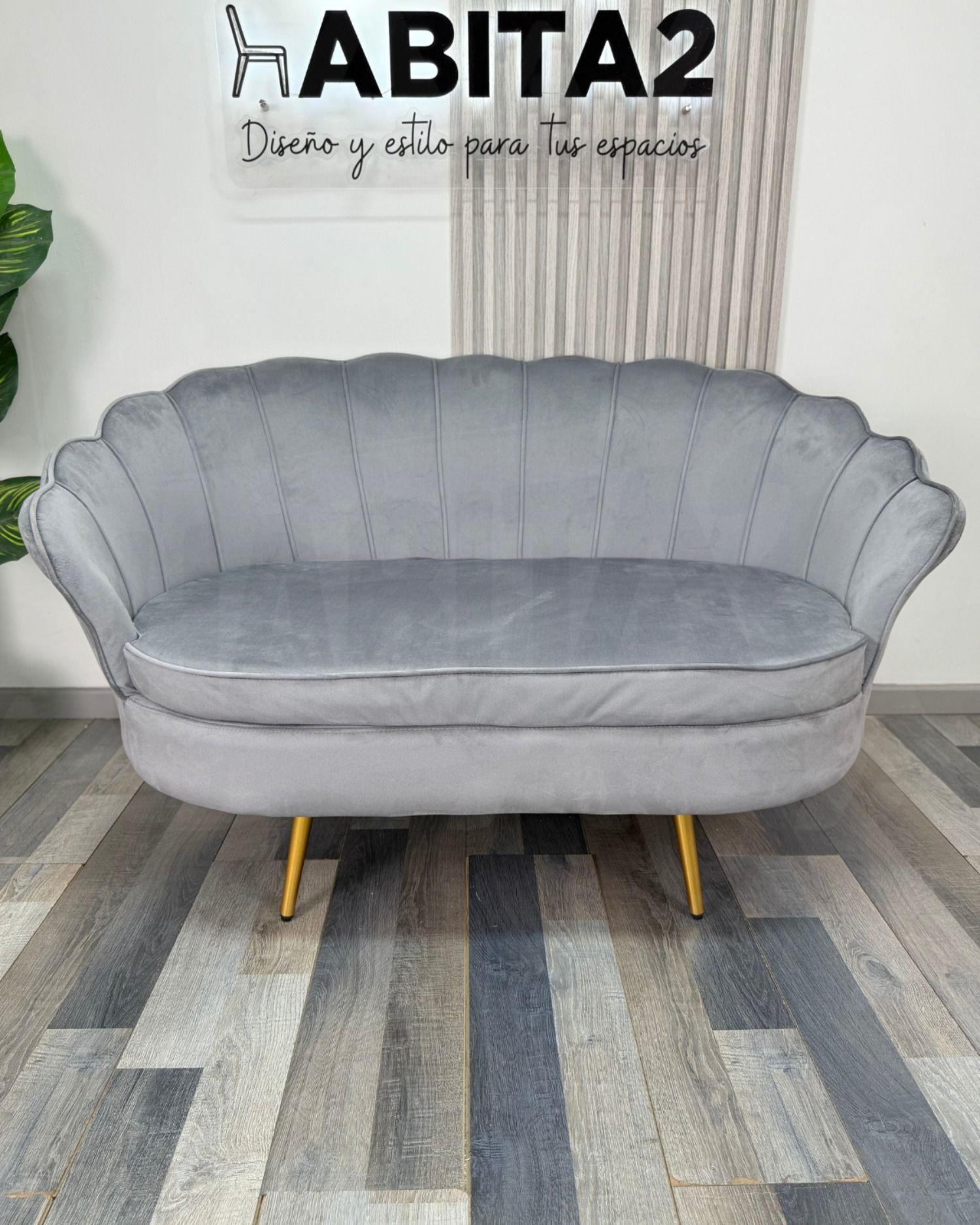 SOFA SHELL DE TERCIOPELO 3 CUERPOS BASE DORADA-4