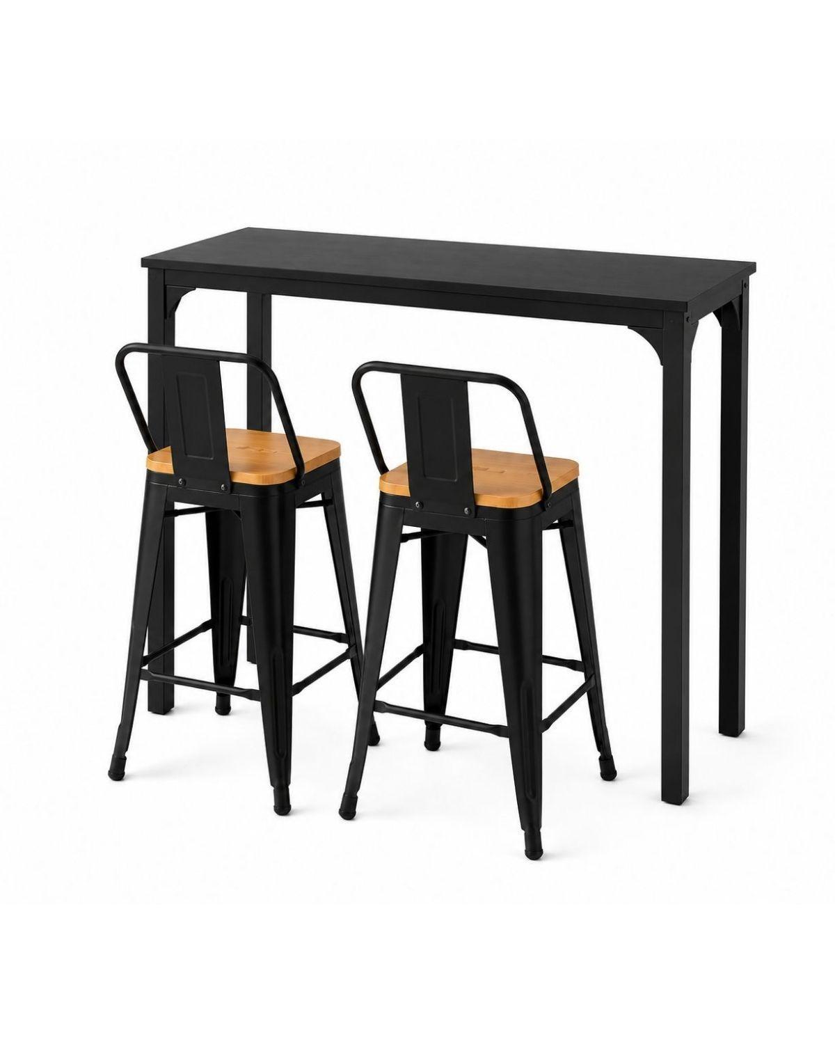 Set de Bar 2 Puestos Black Tolix 65 cm Wood-0
