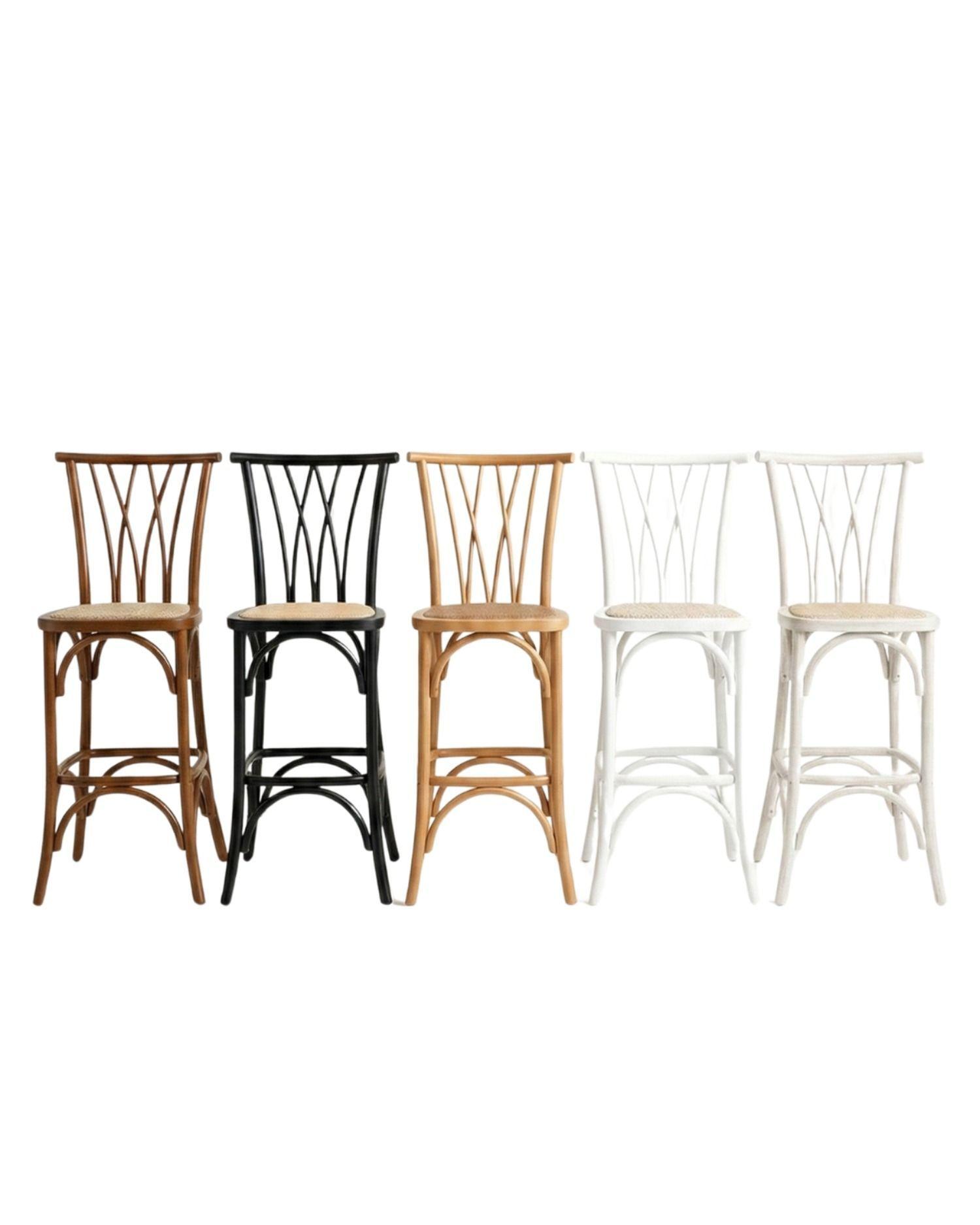 Silla Alta de Bar Amelia de Madera y Rattan-3