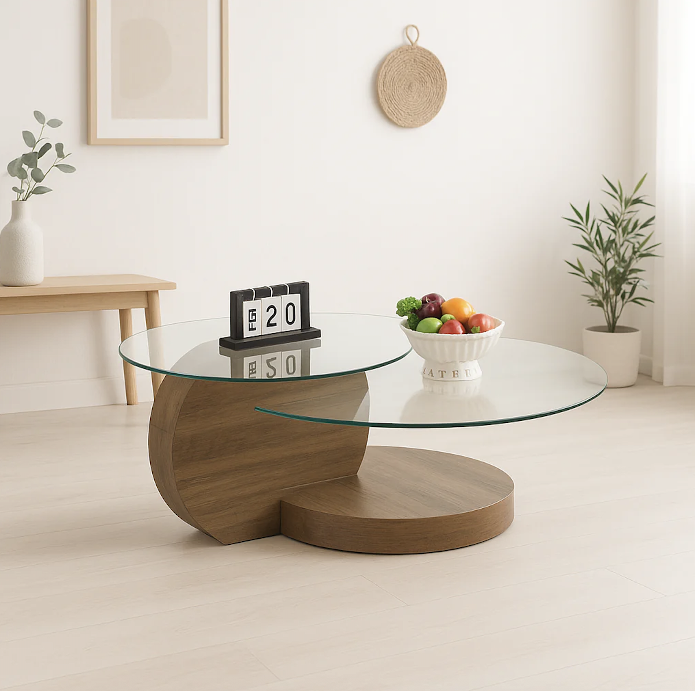 MESA DE CENTRO 70CM MODERNO VIDRIO REDONDO 3 NIVELES GLASSY-5