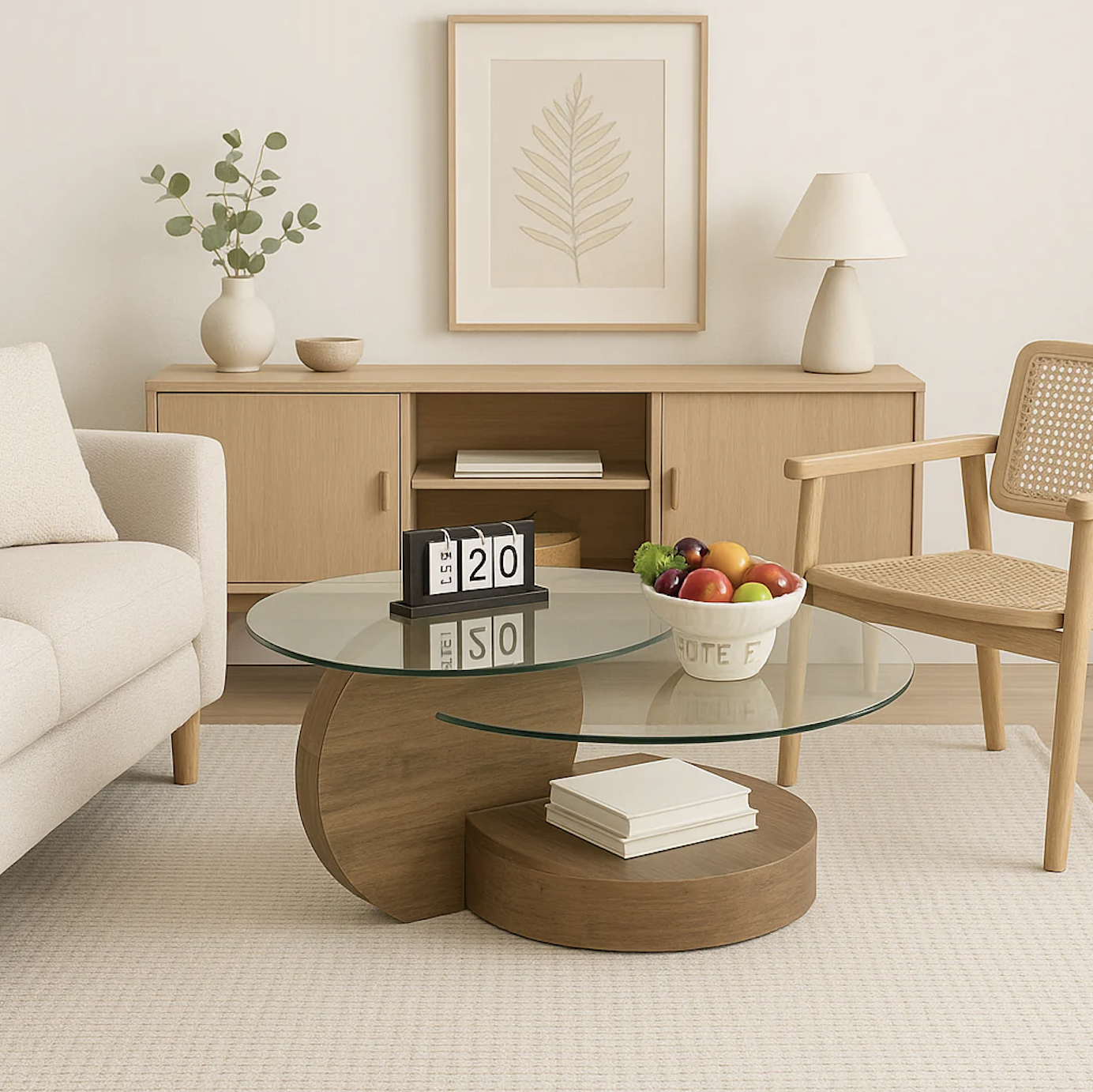 MESA DE CENTRO 120X70CM MODERNO VIDRIO REDONDO 3 NIVELES GLASSY-3