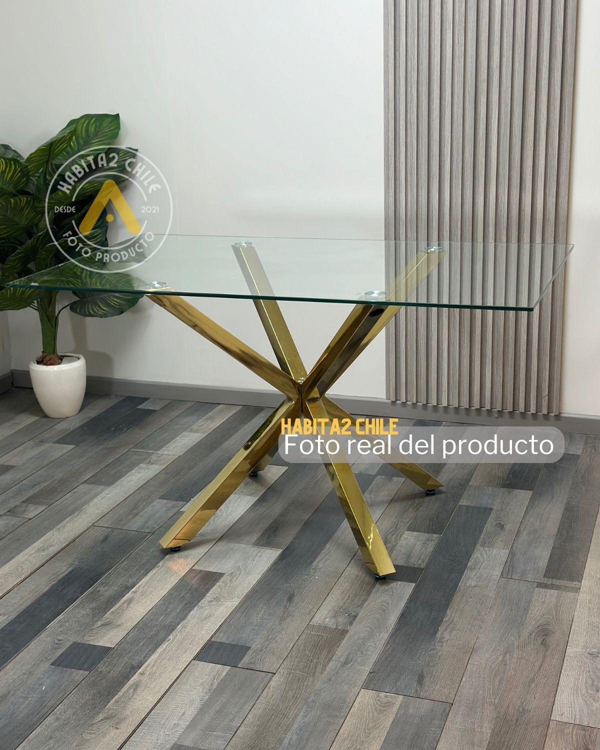 MESA DE VIDRIO RECTANGULAR 140CM MADRID CON ESTRUCTURA DORADA-3