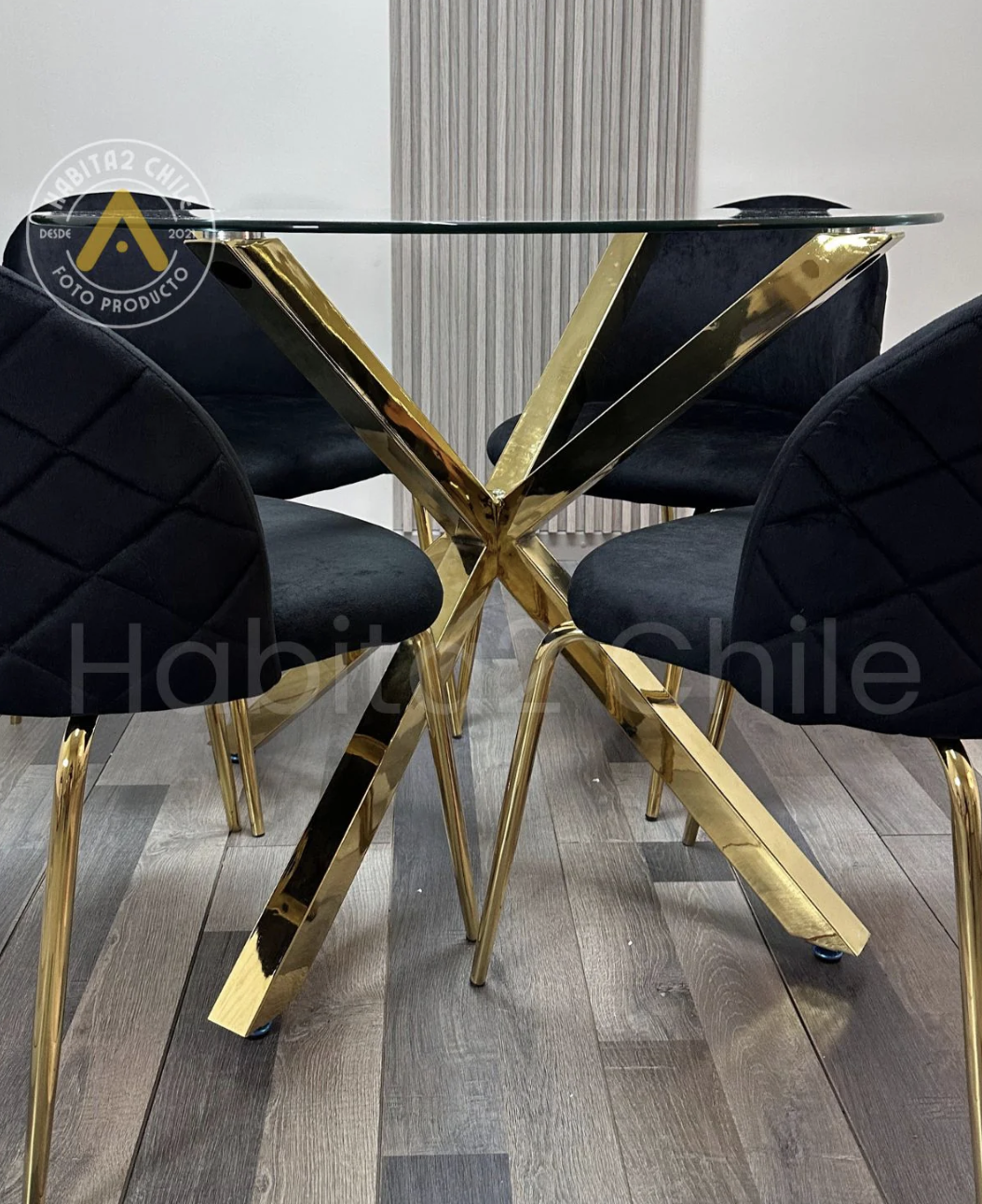MESA REDONDA PARA COMEDOR BASE DORADA 100 CM VIDRIO NORDIC -1
