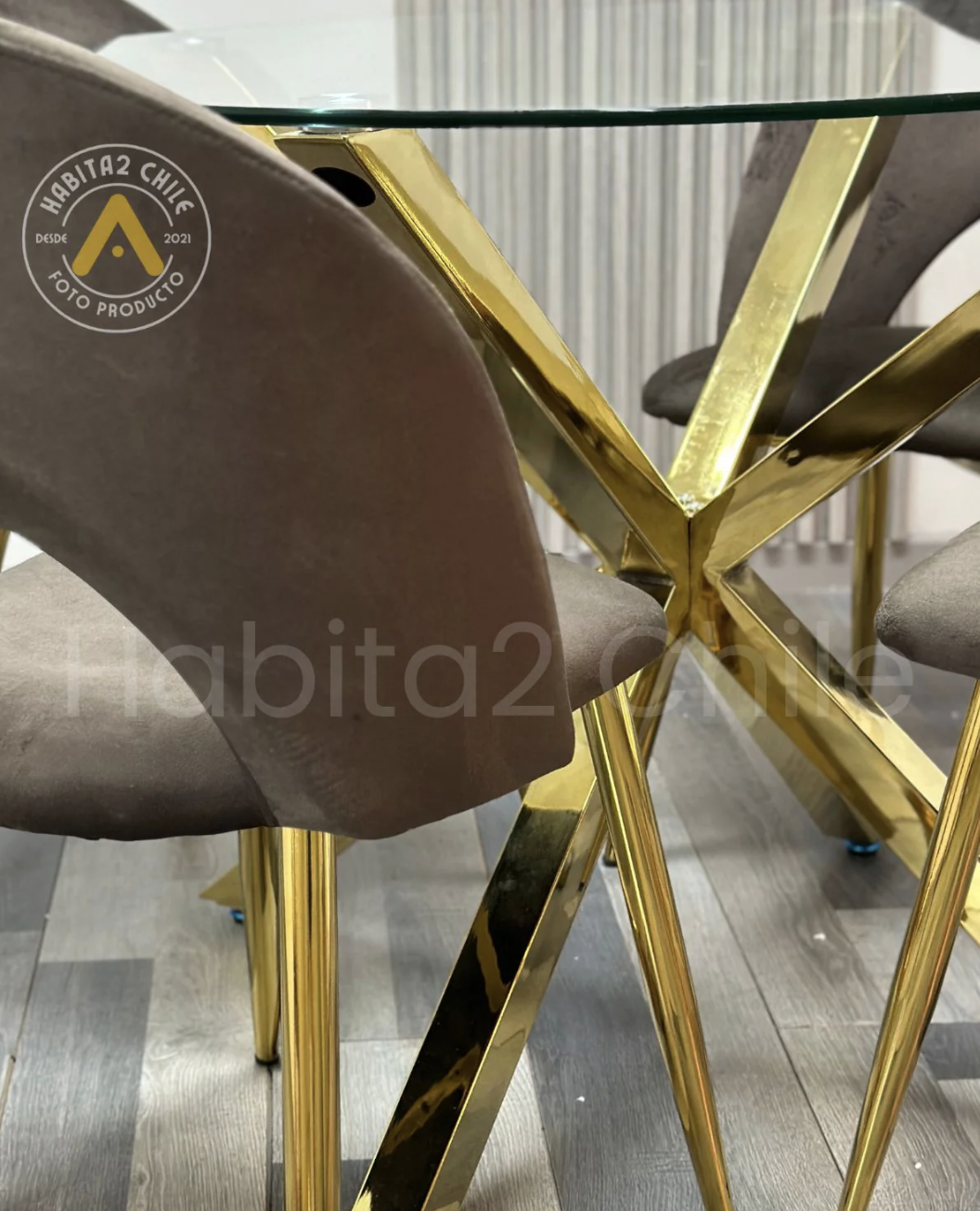 MESA REDONDA PARA COMEDOR BASE DORADA 100 CM VIDRIO NORDIC -3