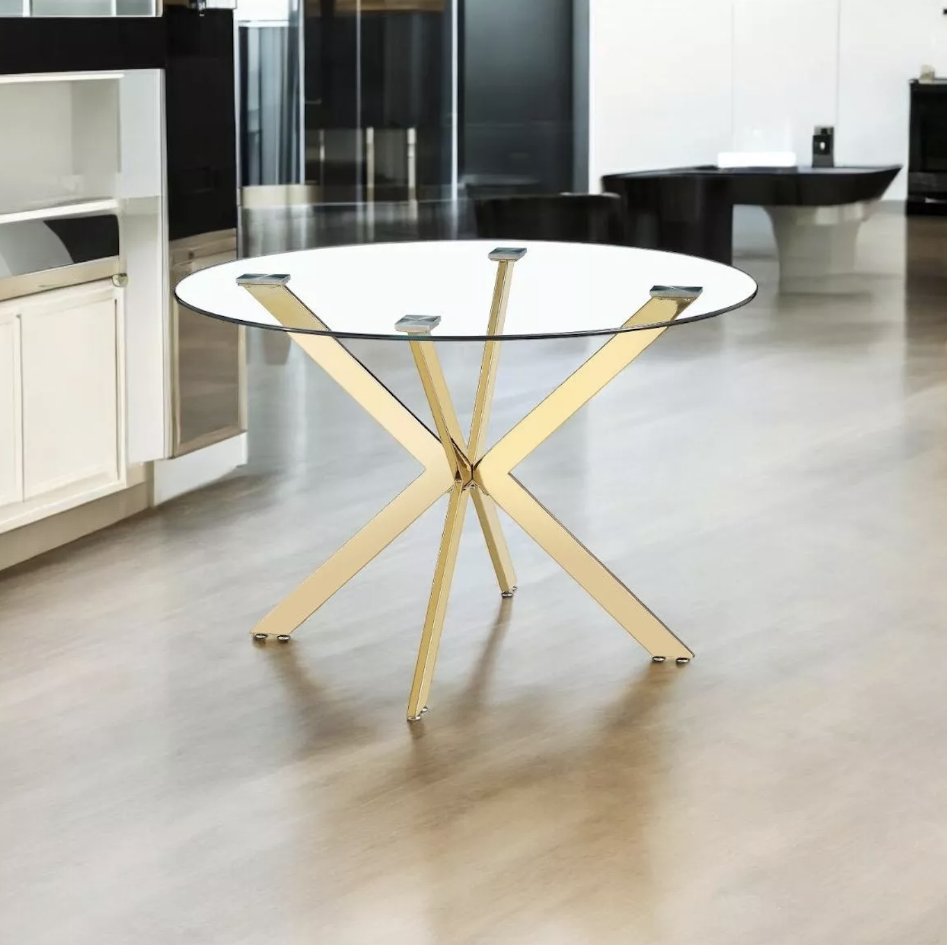 MESA REDONDA PARA COMEDOR BASE DORADA 100 CM VIDRIO NORDIC -4