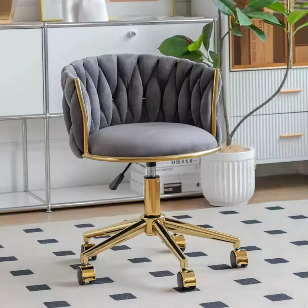 SILLA ESCRITORIO GIRATORIA QUEEN ACOLCHADO DISEÑO TRENZADO COLOR BASE GOLD-2