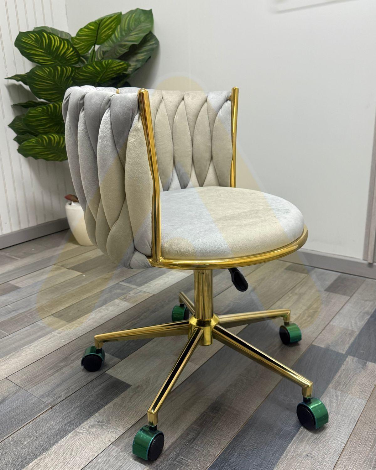SILLA ESCRITORIO GIRATORIA QUEEN ACOLCHADO DISEÑO TRENZADO COLOR BASE GOLD-2