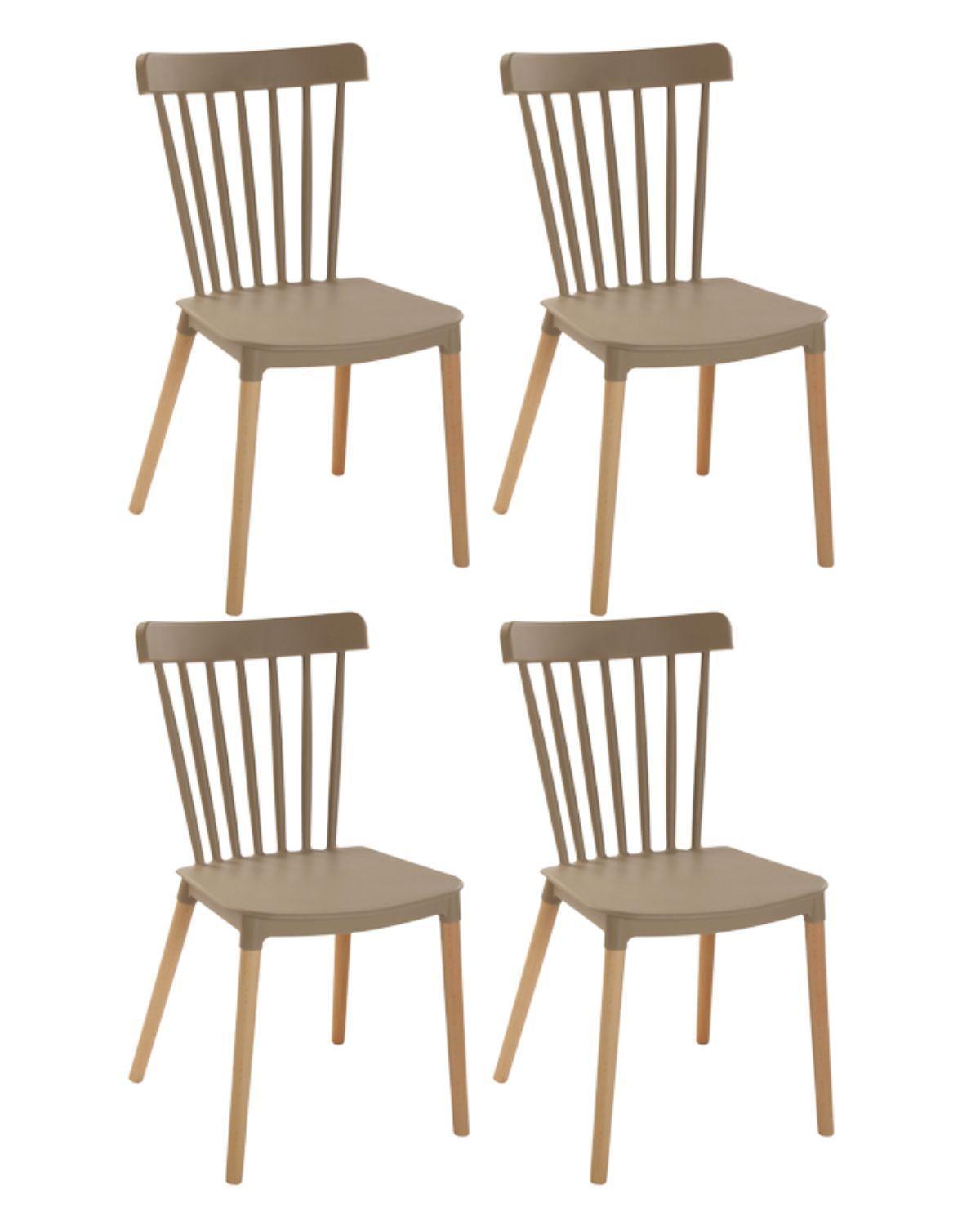 PACK 4 SILLAS WINDSOR DE POLIPROPILENO PARA COMEDOR CON PATAS DE MADERA-0