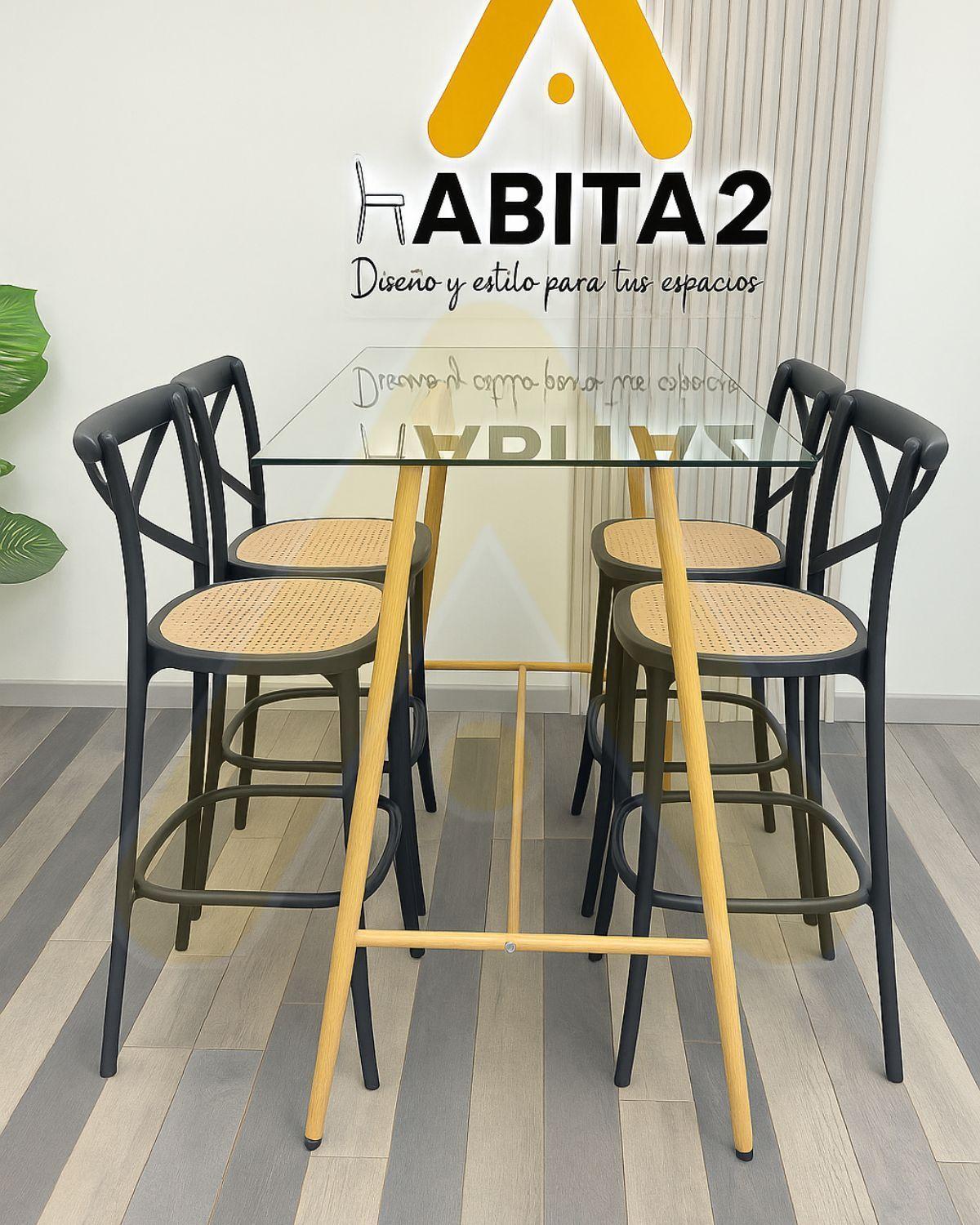 COMEDOR DE BAR ATLAS SENA 120CM - CUBIERTA DE VIDRIO CON TABURETES 75CM-2
