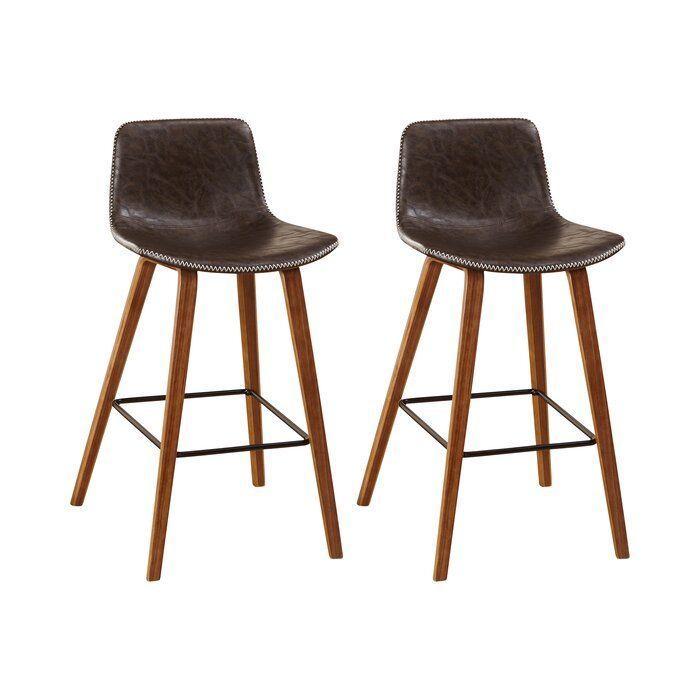 PACK 2 TABURETE PISO CON SILLA DE CUERO Y PATAS DE MADERA-0
