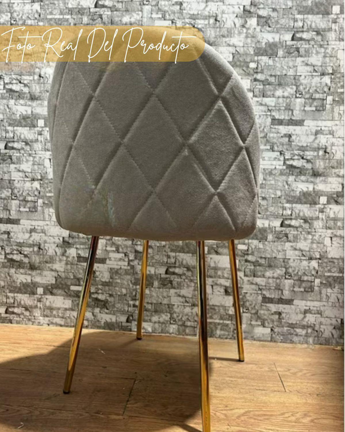 PACK 4 SILLAS NORDIC PARA COMEDOR CON TAPIZ LINO DISEÑO DIAMANTE Y ELEGANTES PATAS DORADAS-2