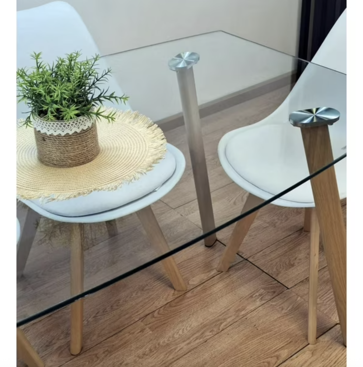 MESA RECTANGULAR DE VIDRIO LINEAS 140X90 SIMIL MADERA-2