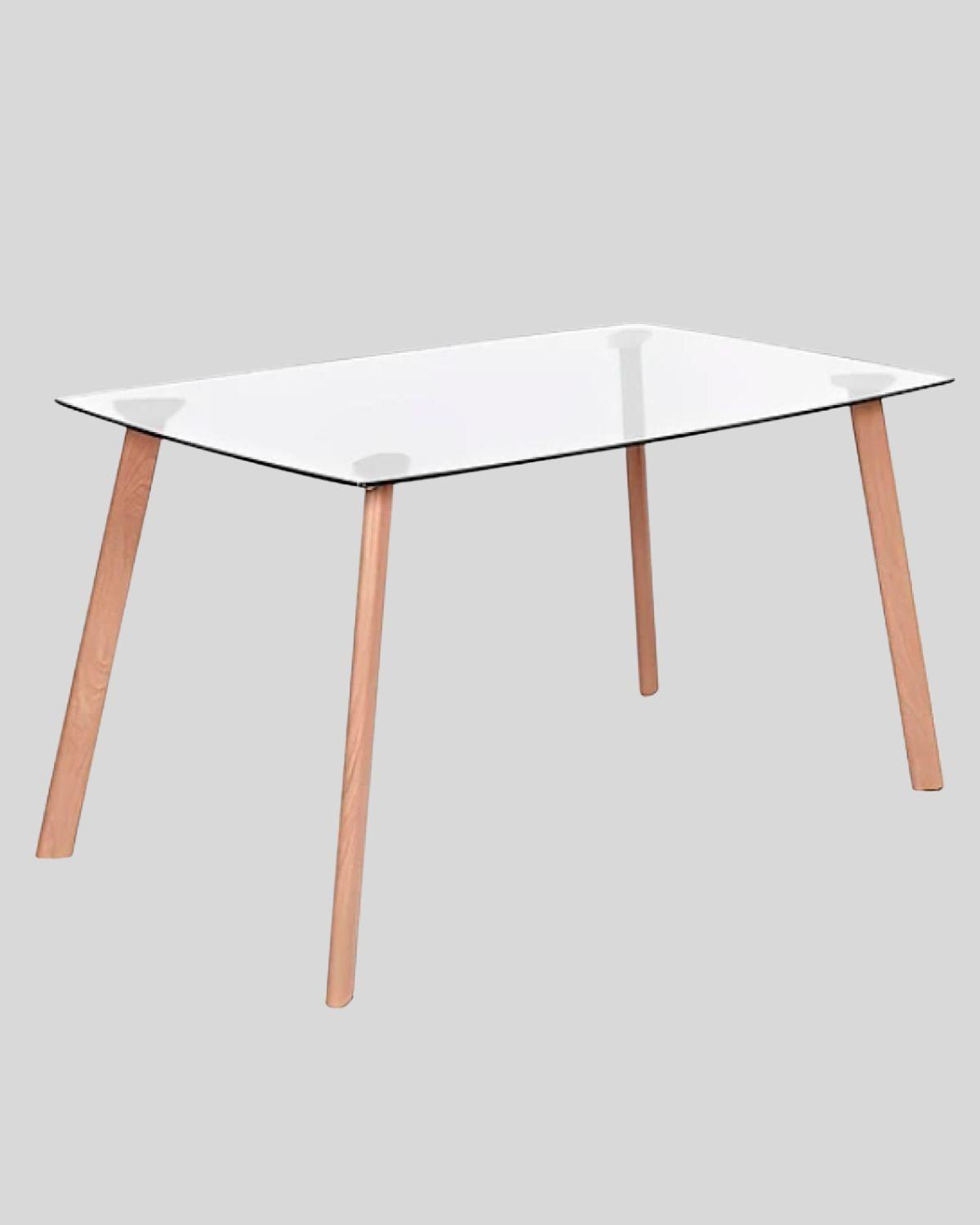 MESA RECTANGULAR DE VIDRIO LINEAS 140X90 SIMIL MADERA-0