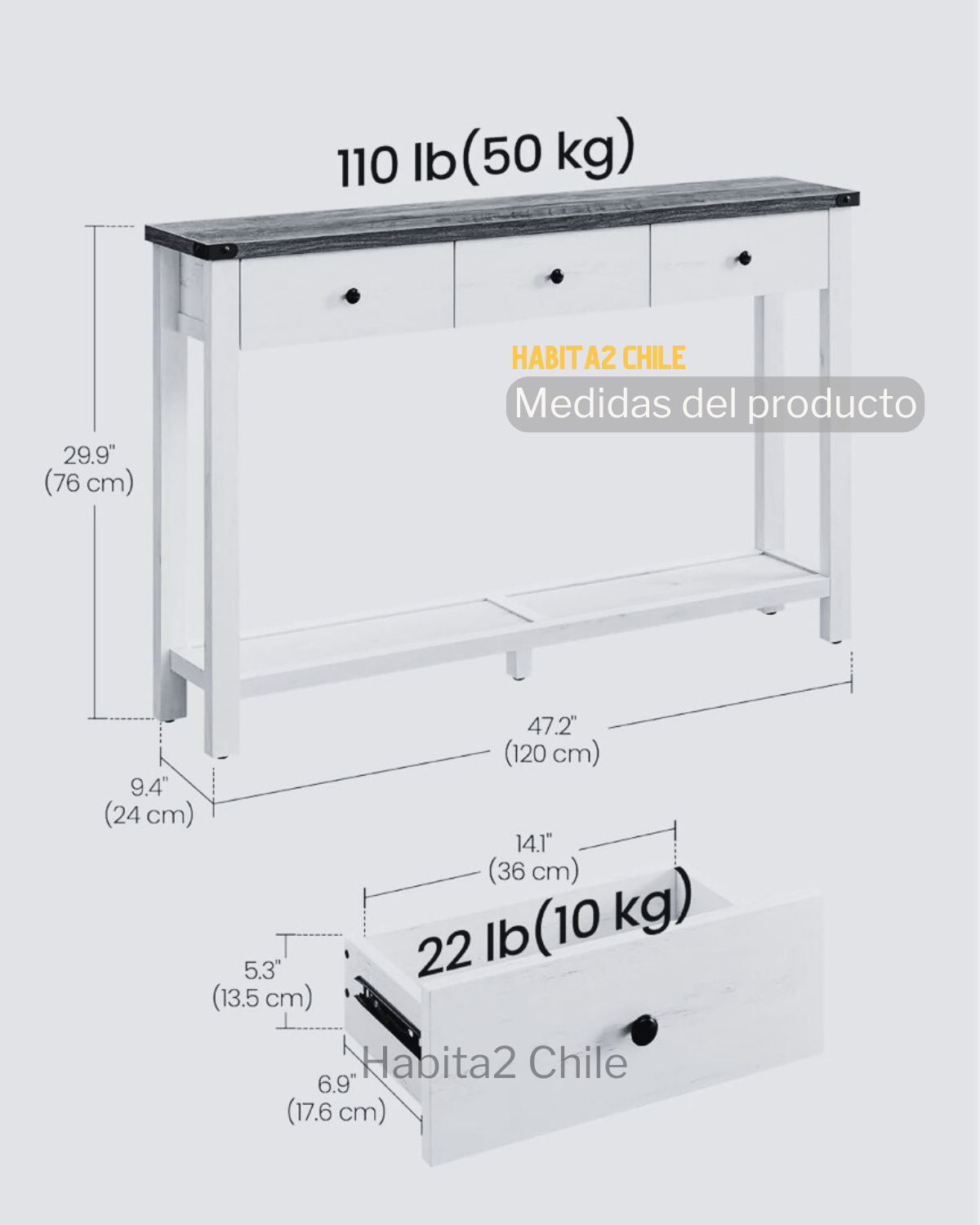 ARRIMO BLANCO CON CAJONERA RUSTICO 120 CM-4