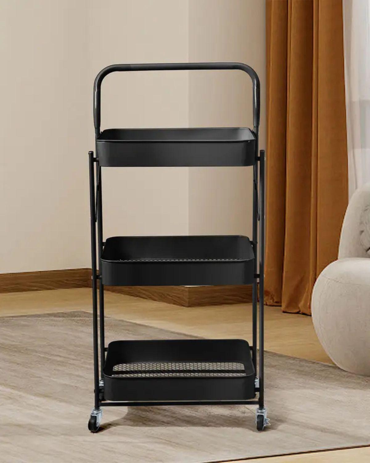 CARRO ORGANIZADOR MUEBLE MULTIUSO PLEGABLE - NEGRO-4