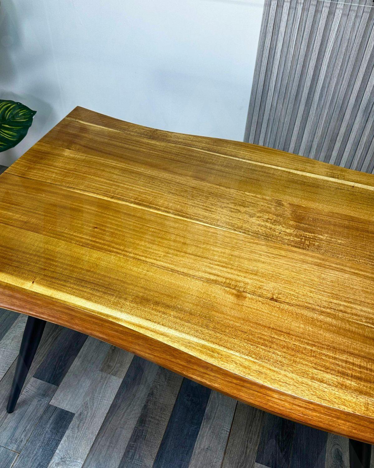 MESA RUSTICA DE MADERA CON BASE METALICA 140 CM-4