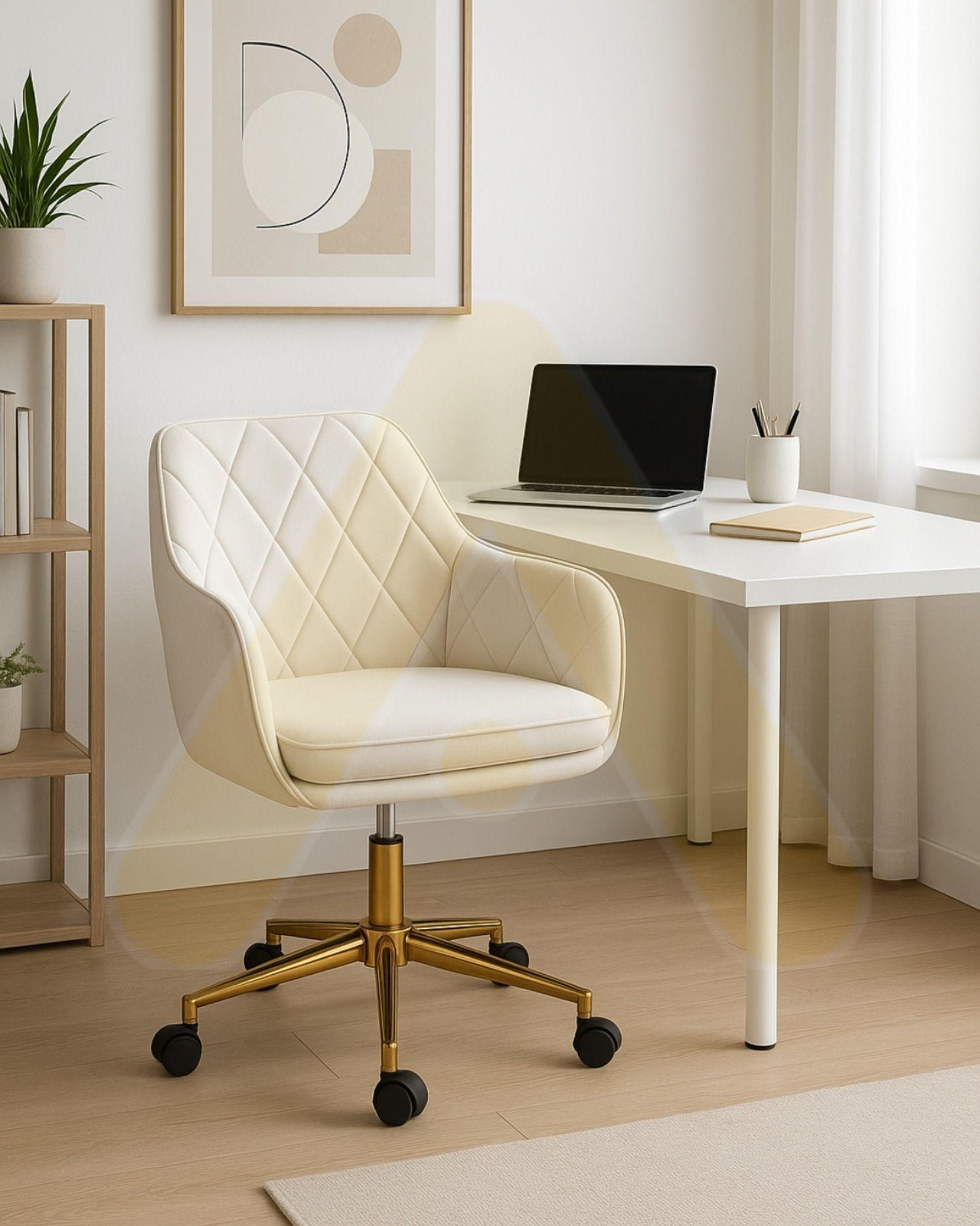 Silla Escritorio Lux Felpa Pedestal Dorado-2