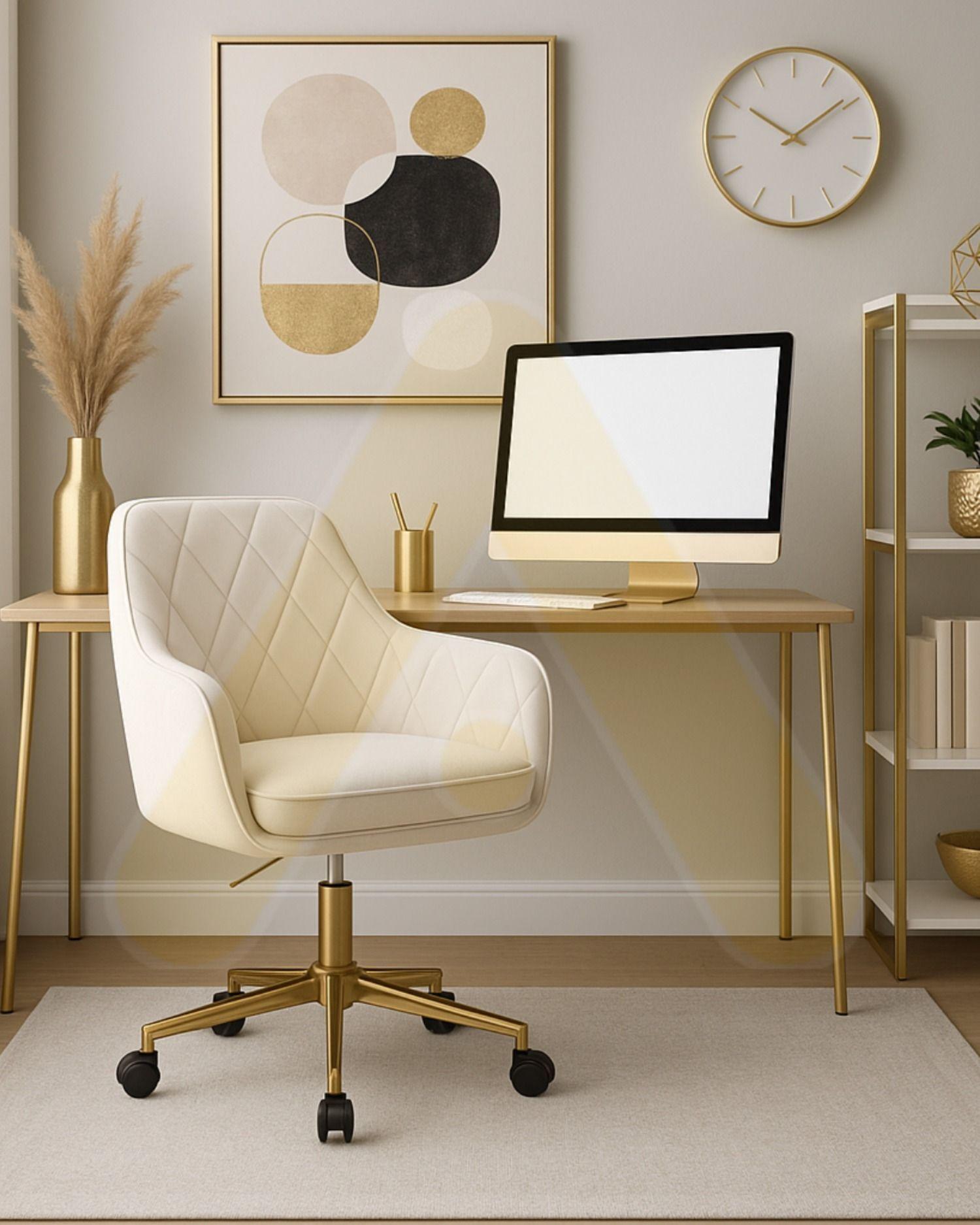 Silla Escritorio Lux Felpa Pedestal Dorado-3