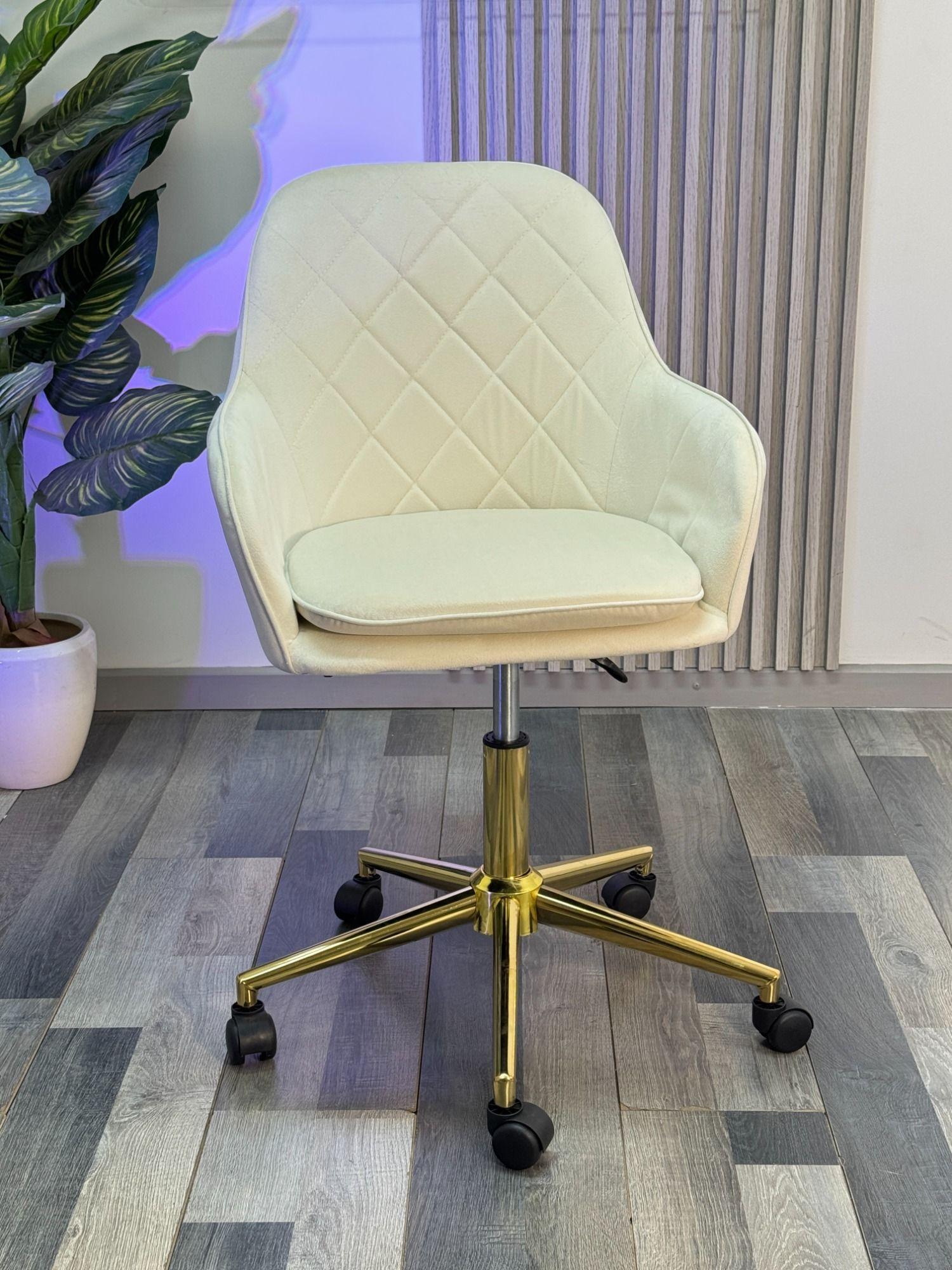 Silla Escritorio Lux Felpa Pedestal Dorado-5