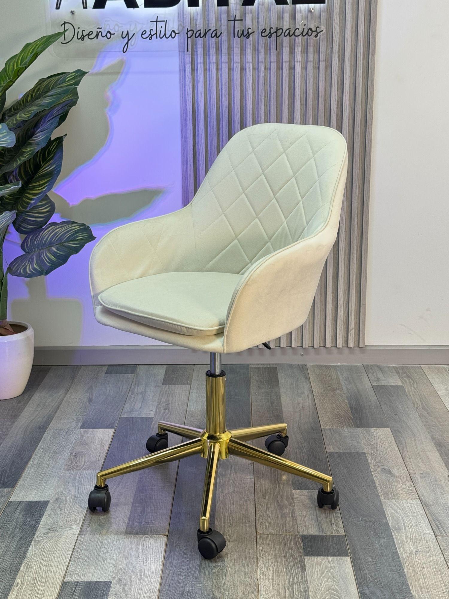 Silla Escritorio Lux Felpa Pedestal Dorado-6