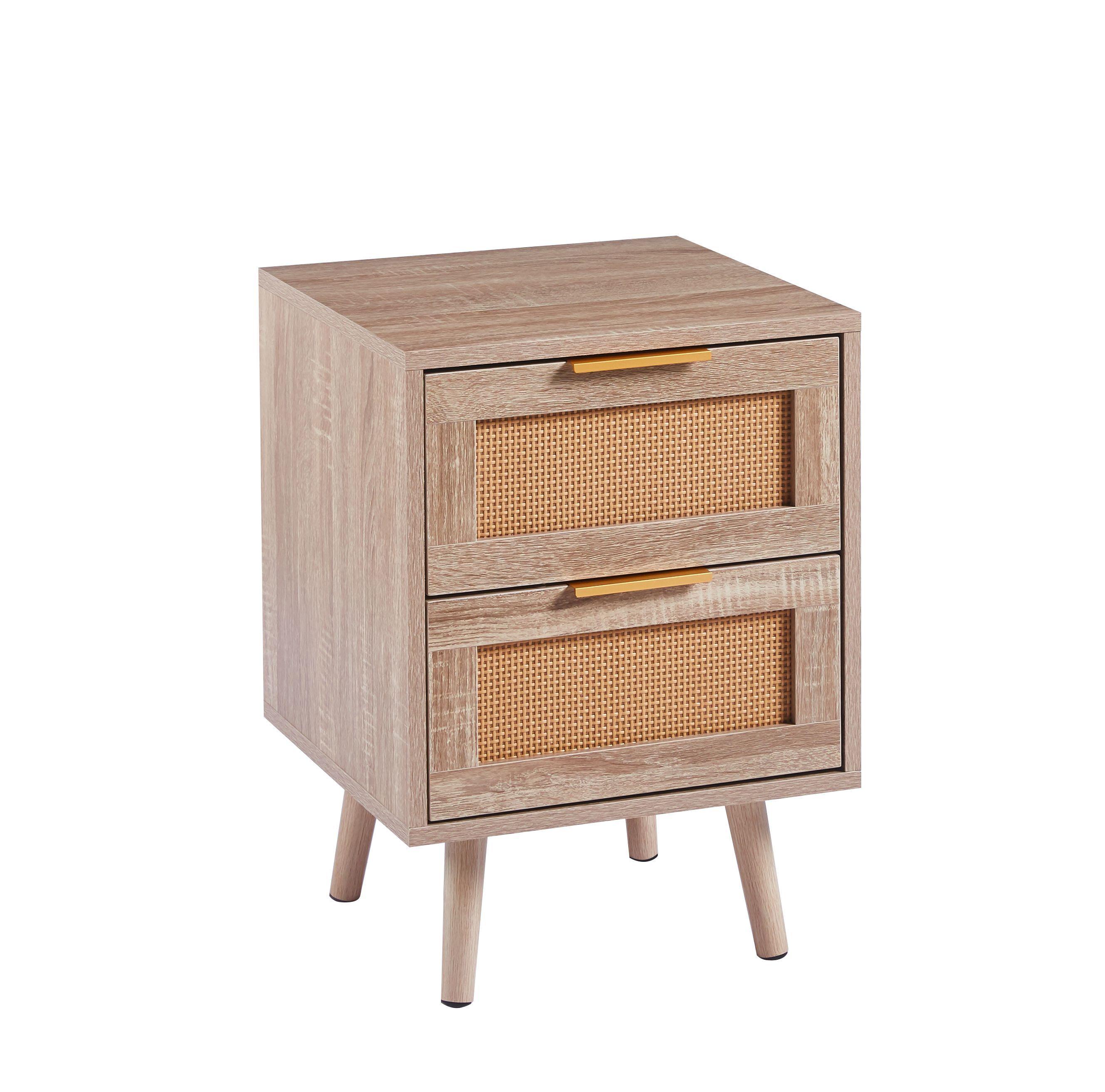 VELADOR WOOD BROWN 2 CAJONES Y RATTAN - MESA DE NOCHE-5