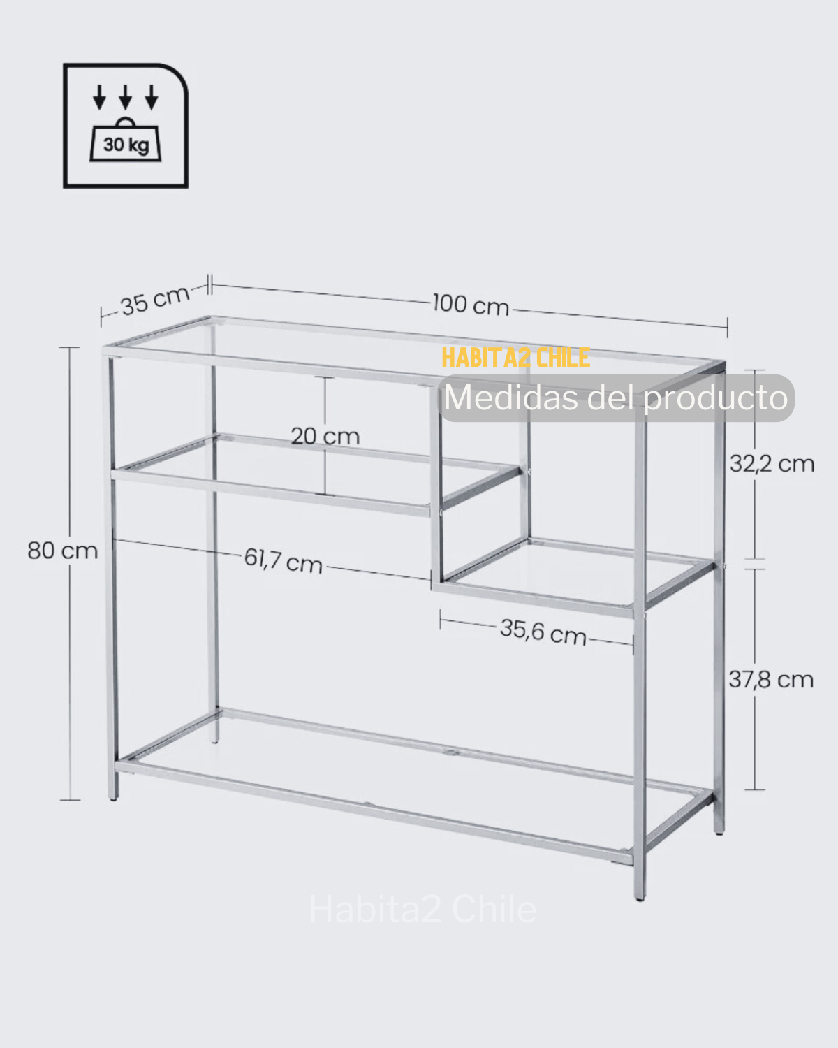 ARRIMO ASIMETRICO DE VIDRIO 100CM -2